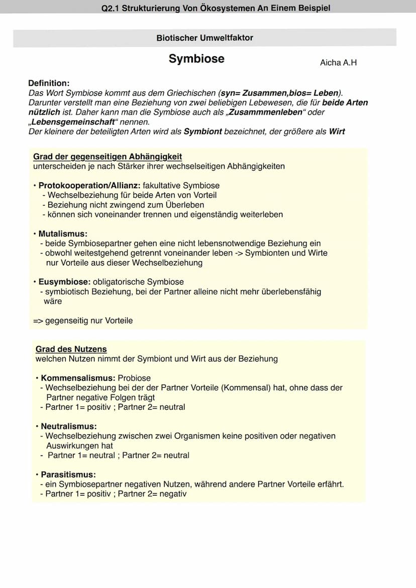 Q2.1 Strukturierung Von Ökosystemen An Einem Beispiel
Definition:
Biotischer Umweltfaktor
Definition:
• alle belebten Teile des Ökosystems, 
