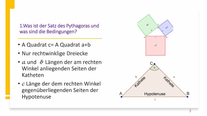 Satz des Pythagoras
auf GeoGebra
1 Inhaltsverzeichnis
Was ist der Satz des Pythagoras und was sind die Bedingungen?
• Wie erstellt man ein d