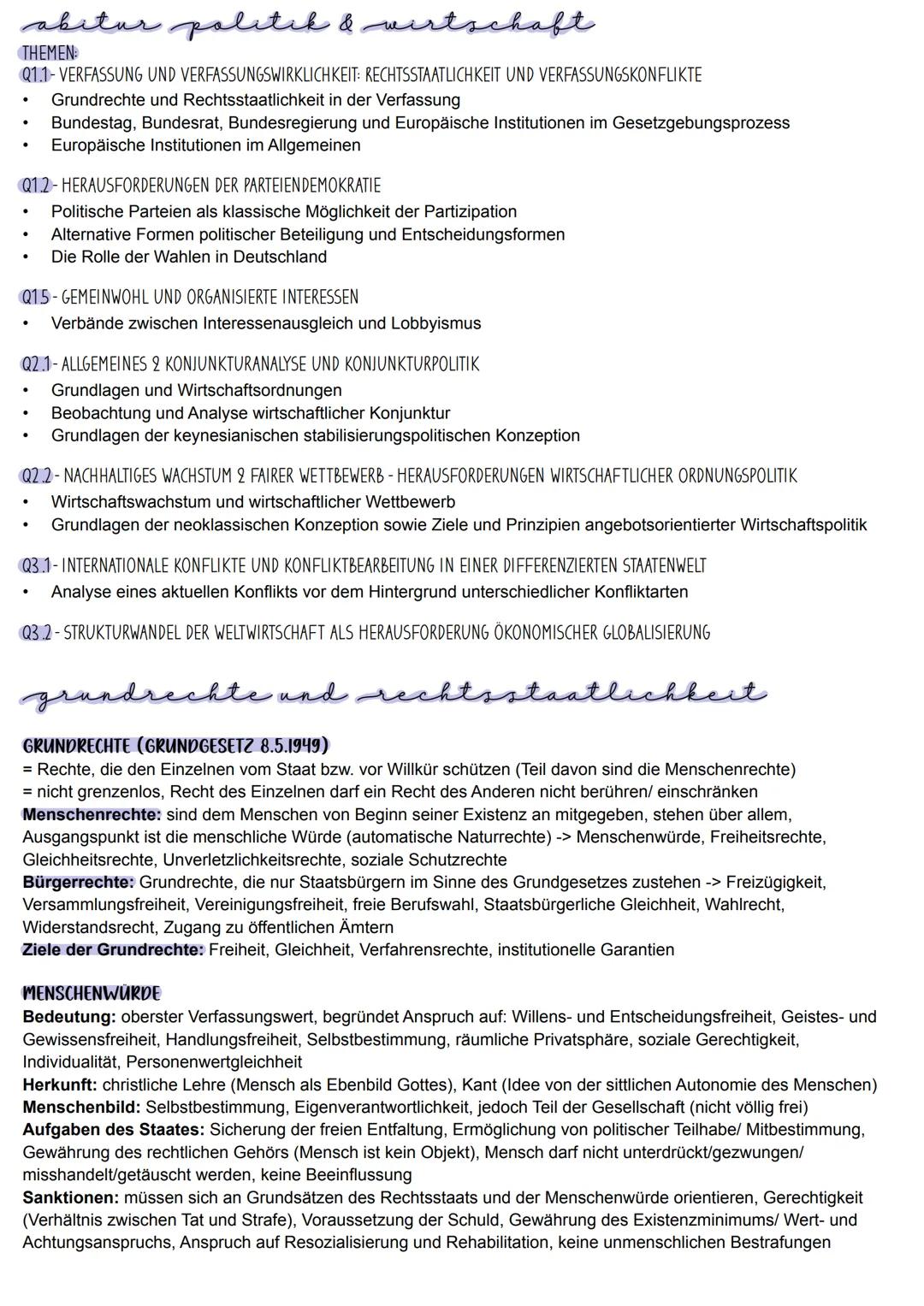 # abitur politik & wirtschaft
THEMEN
- Q1.1-VERFASSUNG UND VERFASSUNGSWIRKLICHKEIT: RECHTSSTAATLICHKEIT UND VERFASSUNGSKONFLIKTE
- Grundrech