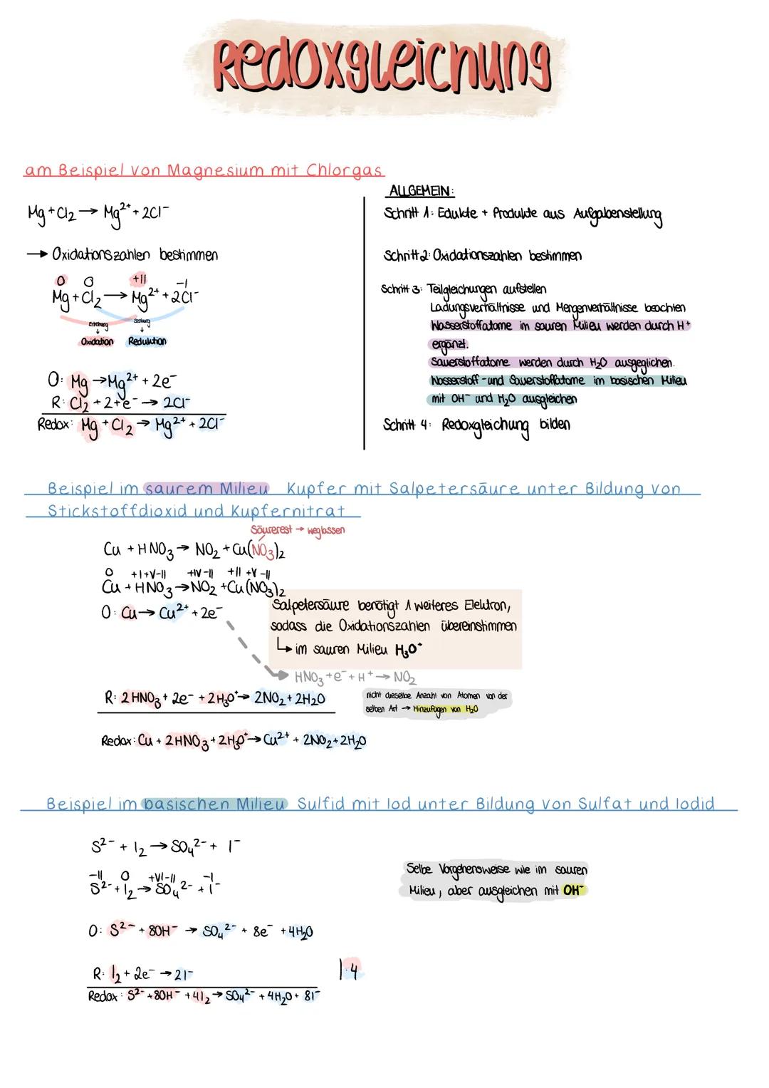 Redoxgleichung
am Beispiel von Magnesium mit Chlorgas
Mg + Cl₂ → Mg²+ + 2C1-
-Oxidationszahlen bestimmen
0
+11
-1
Mg + Cz→ Mg2++2Ci
2
Serkun