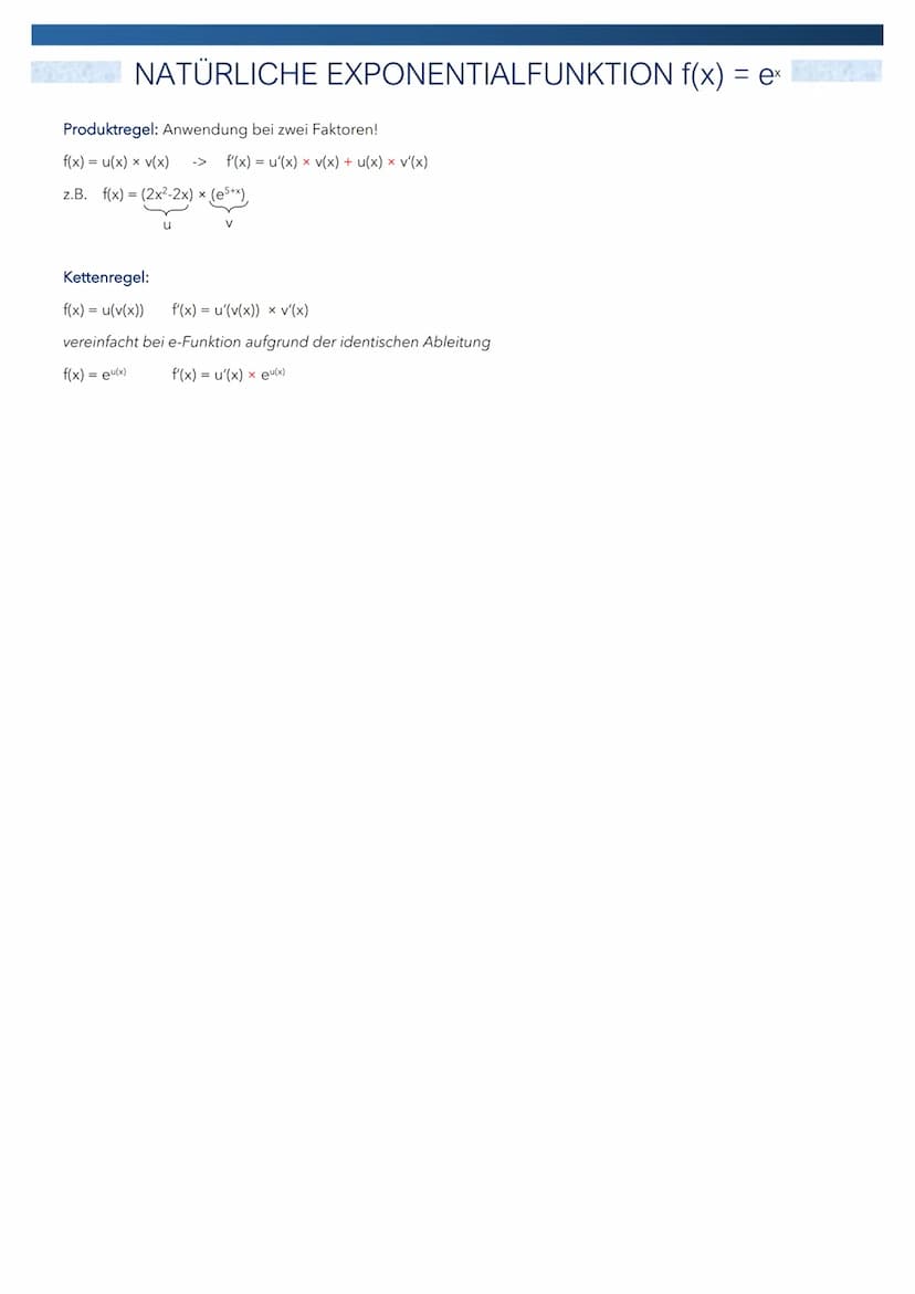 NATÜRLICHE EXPONENTIALFUNKTION f(x) = ex
Exponentialfunktion (Variable im Exponenten):
:{ a'
f(x) = ex als Besonderheit (Natürliche Exponent