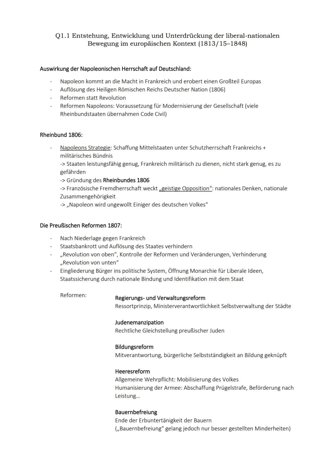 Q1.1 Entstehung, Entwicklung und Unterdrückung der liberal-nationalen
Bewegung im europäischen Kontext (1813/15-1848)
Auswirkung der Napoleo