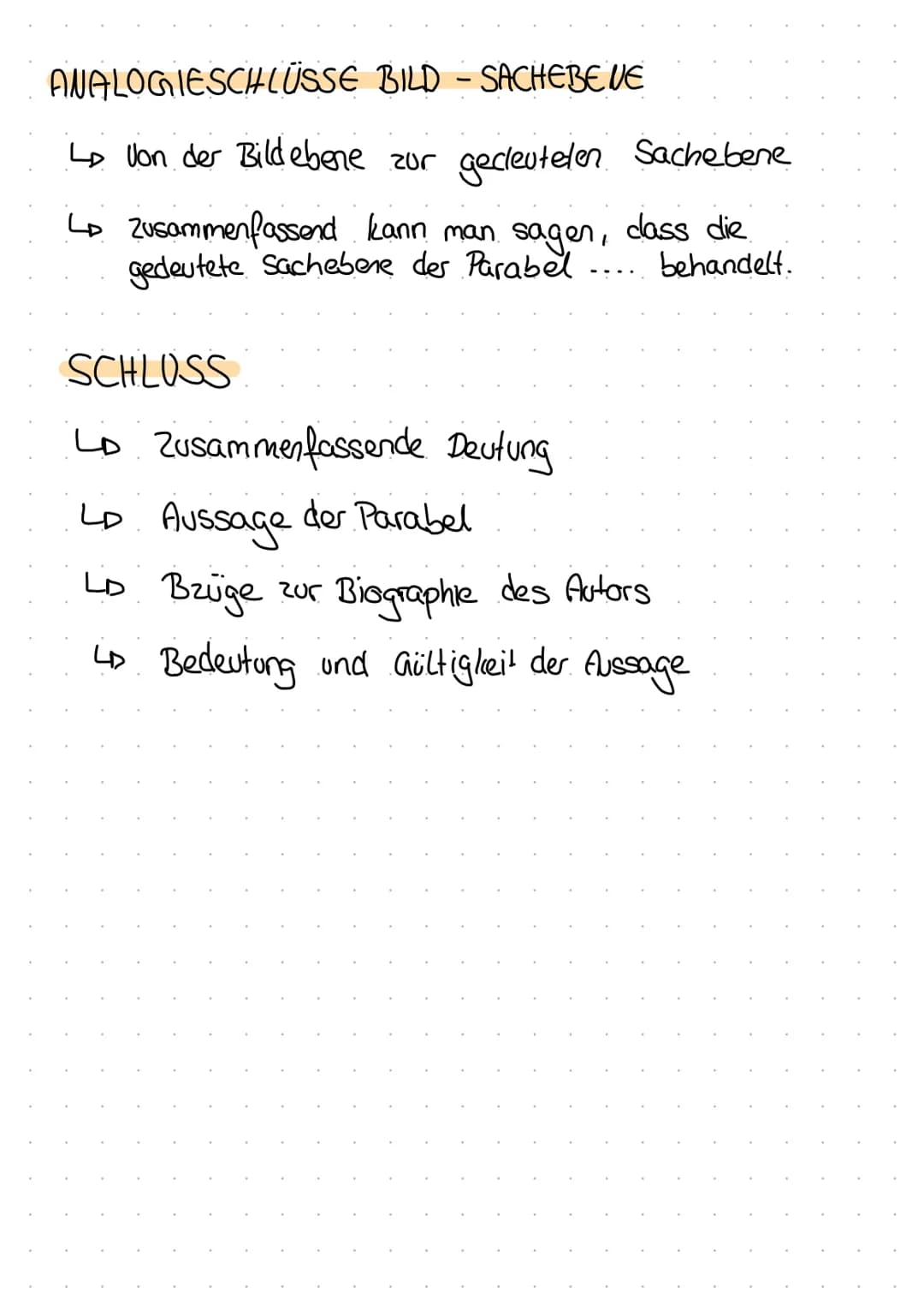 1. Deutschklausur
Analyse einer Parabel:
EINLEITUNG
Lo Titel, Autor, Textsorte, Inhalt (Bildebene)
Lo Die Parabel
1
.", welche.
wurde, thema