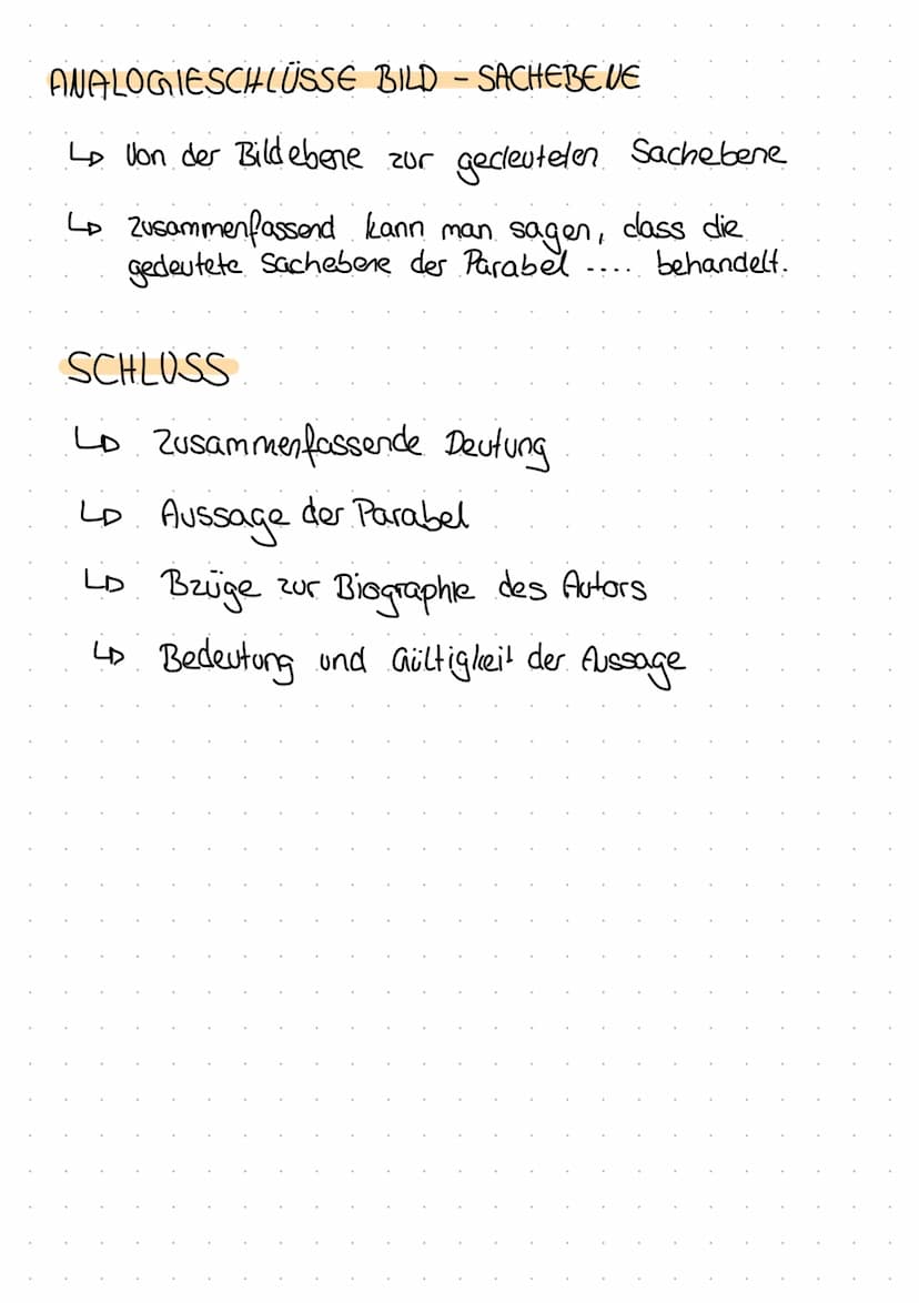1. Deutschklausur
Analyse einer Parabel:
EINLEITUNG
Lo Titel, Autor, Textsorte, Inhalt (Bildebene)
Lo Die Parabel
1
.", welche.
wurde, thema