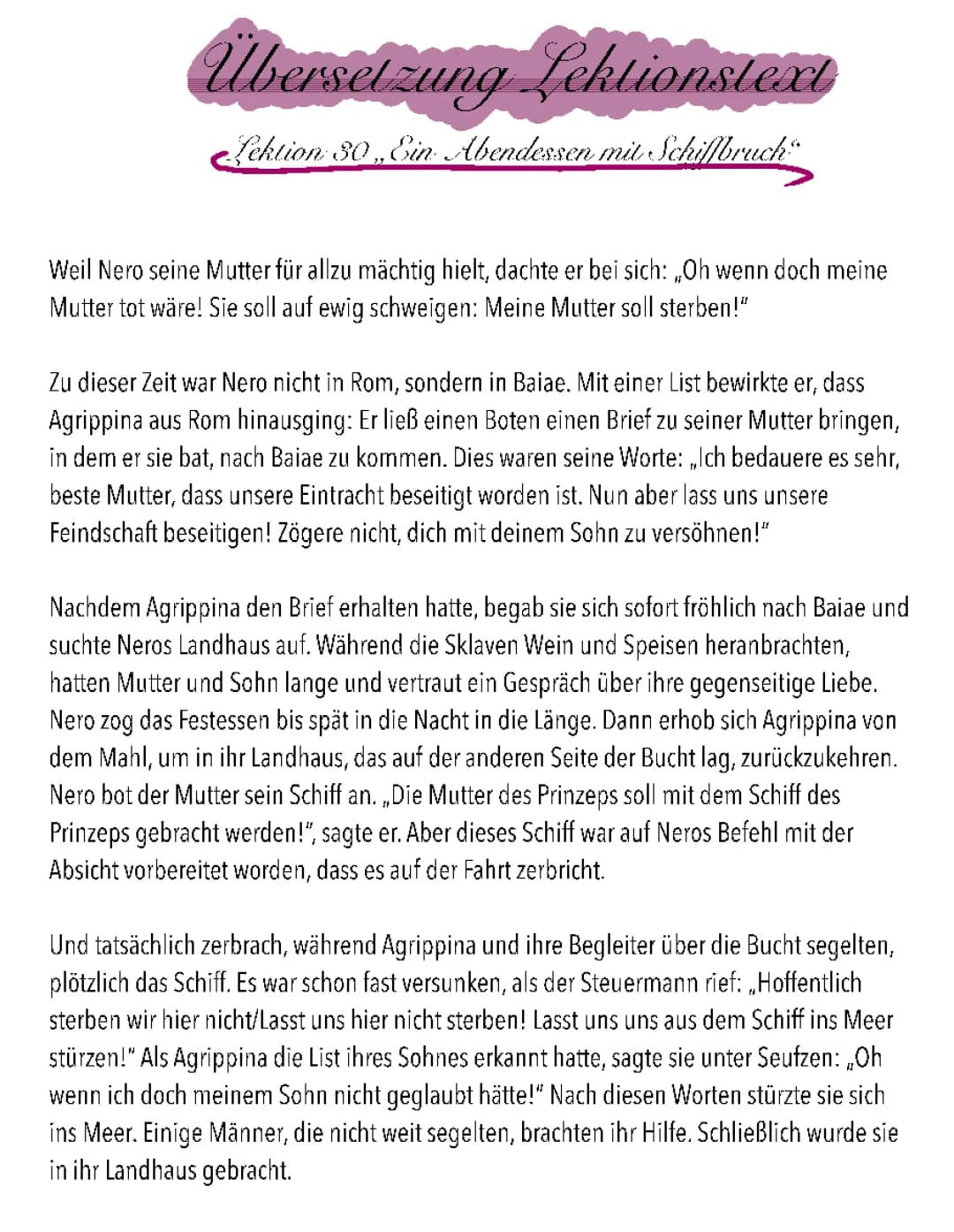 Übersetzung Lektion 30 - „Ein Abendessen mit Schiffbruch“