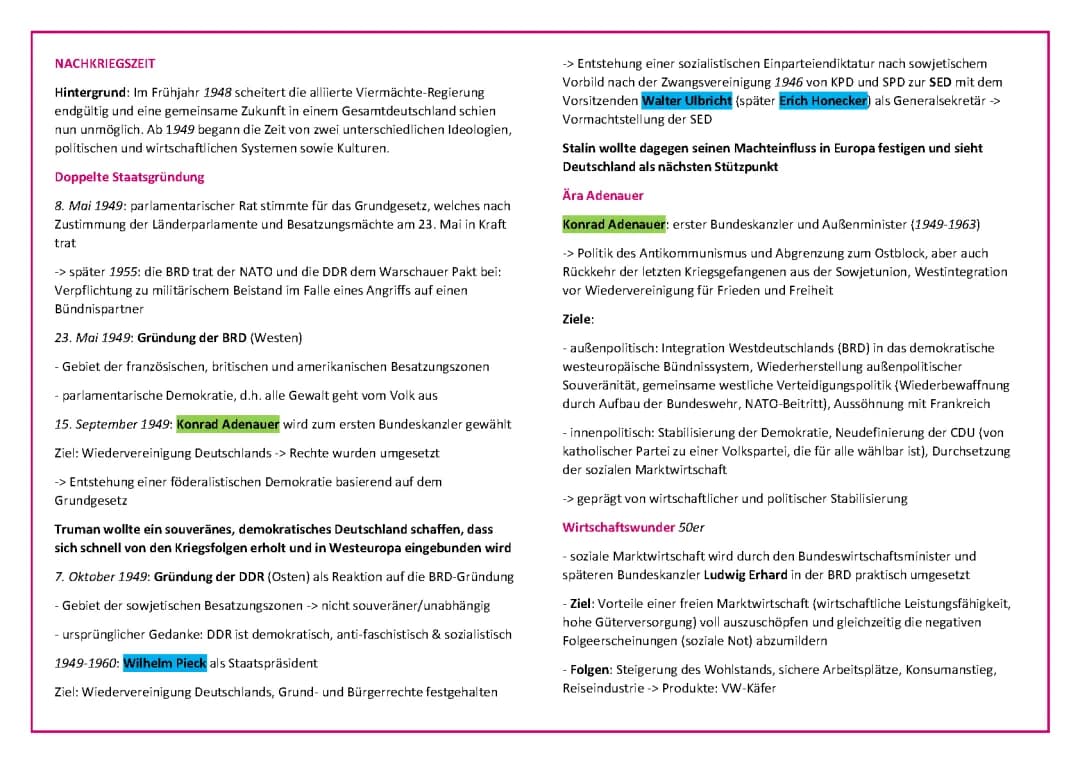 Nachkriegszeit, Kalter Krieg, BRD, DDR, Wiedervereinigung