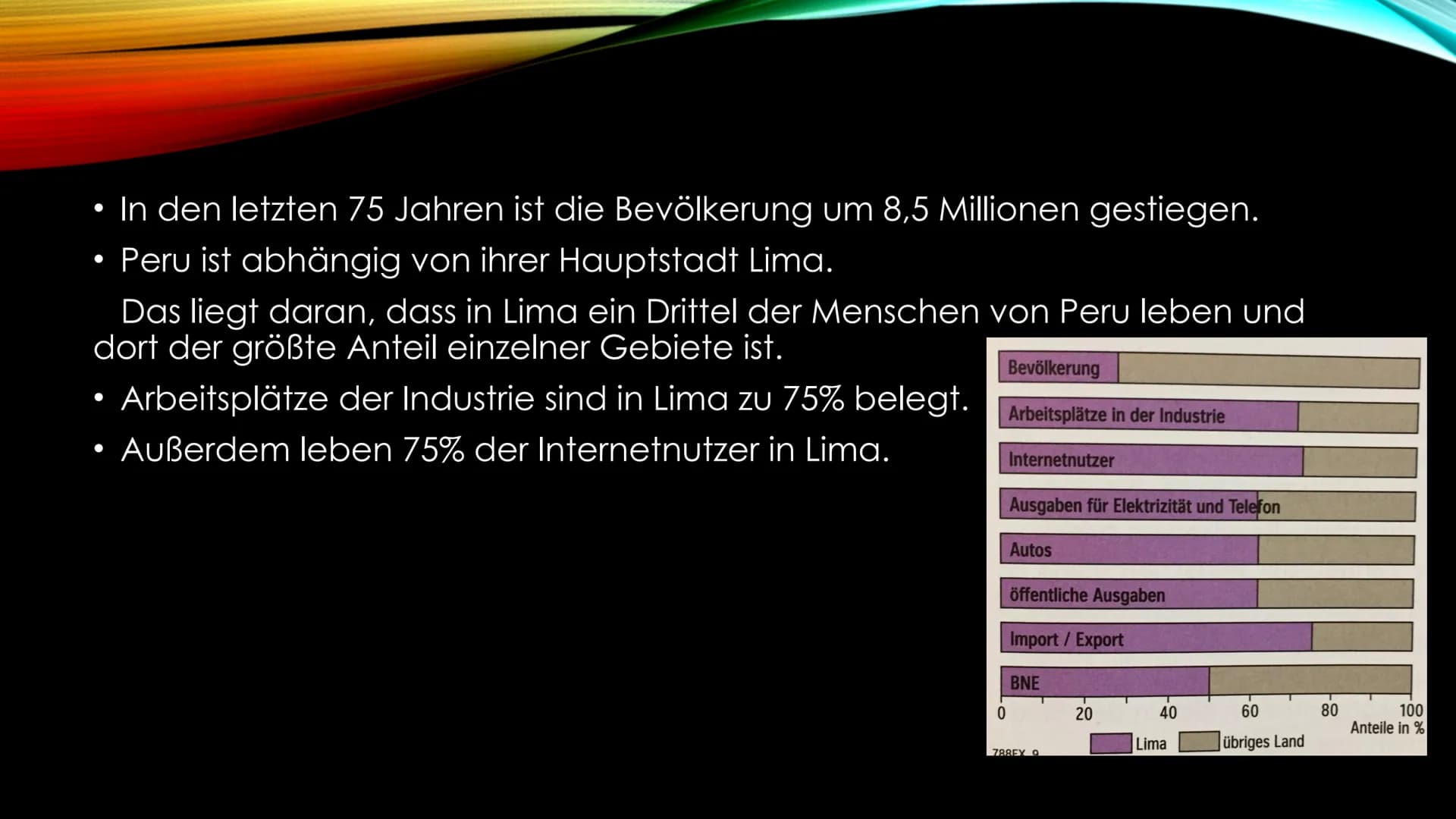 DISPARITÄTEN PERU • In Peru befinden sich die meisten Wirtschaftsbetriebe, da sich in den Städten
●
●
DIE WIRTSCHAFT VON PERU
●
die wirtscha