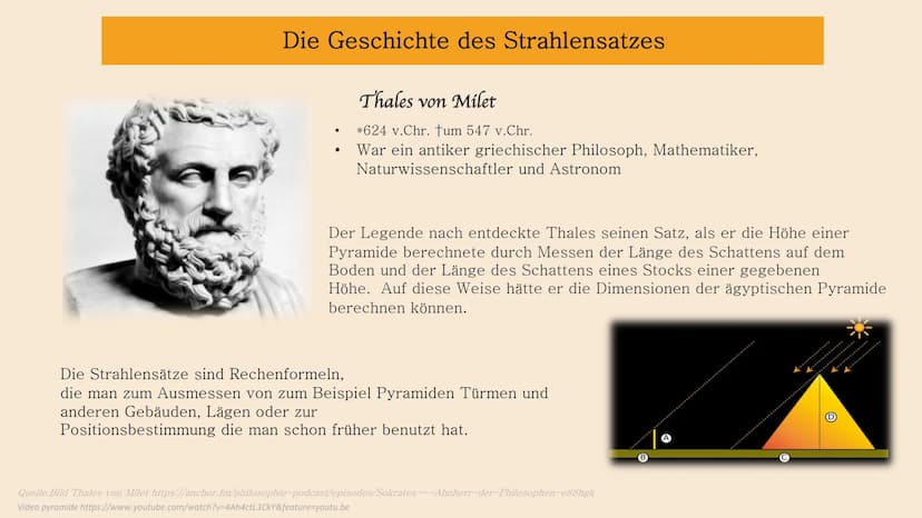 Strahlensätze
GFS im Fach Mathe von Tamia
Lehrkraft Herr Öztürk Gliederung
1. Die Geschichte des Strahlensatzes
2.
Verhältnisse,Ähnlichkeit 