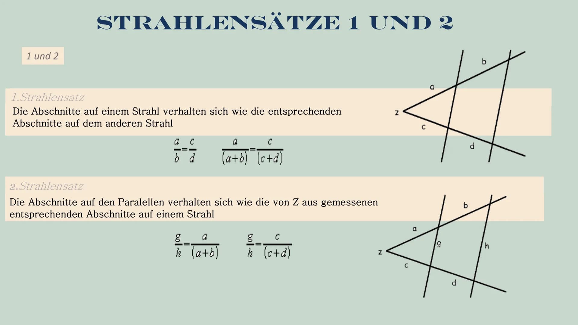 Strahlensätze
GFS im Fach Mathe von Tamia
Lehrkraft Herr Öztürk Gliederung
1. Die Geschichte des Strahlensatzes
2.
Verhältnisse,Ähnlichkeit 