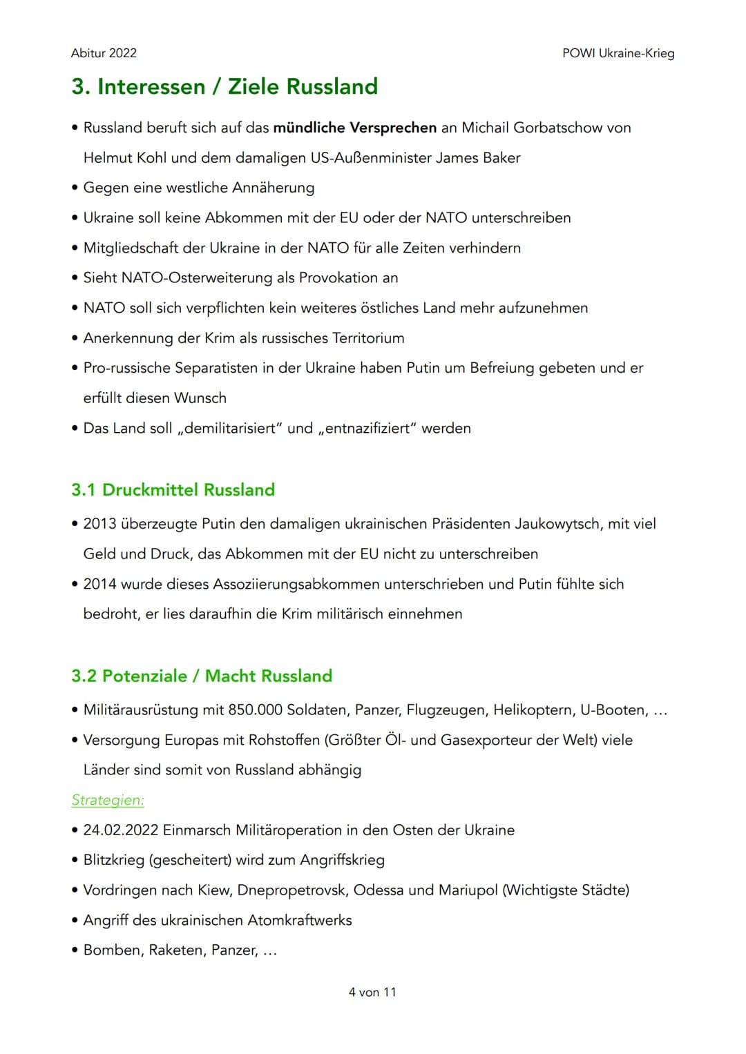 Abitur 2022
1. Geschichtlicher Hintergrund
2. Was will Russland (Putin) wirklich?
1. Abkommen von Minsk
3. Interessen / Ziele Russland
1. Dr