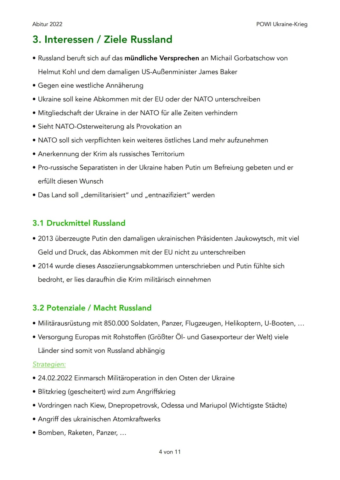 Abitur 2022
1. Geschichtlicher Hintergrund
2. Was will Russland (Putin) wirklich?
1. Abkommen von Minsk
3. Interessen / Ziele Russland
1. Dr