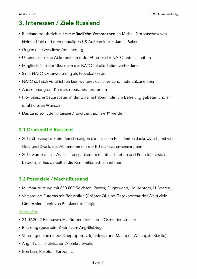 Abitur 2022
1. Geschichtlicher Hintergrund
2. Was will Russland (Putin) wirklich?
1. Abkommen von Minsk
3. Interessen / Ziele Russland
1. Dr