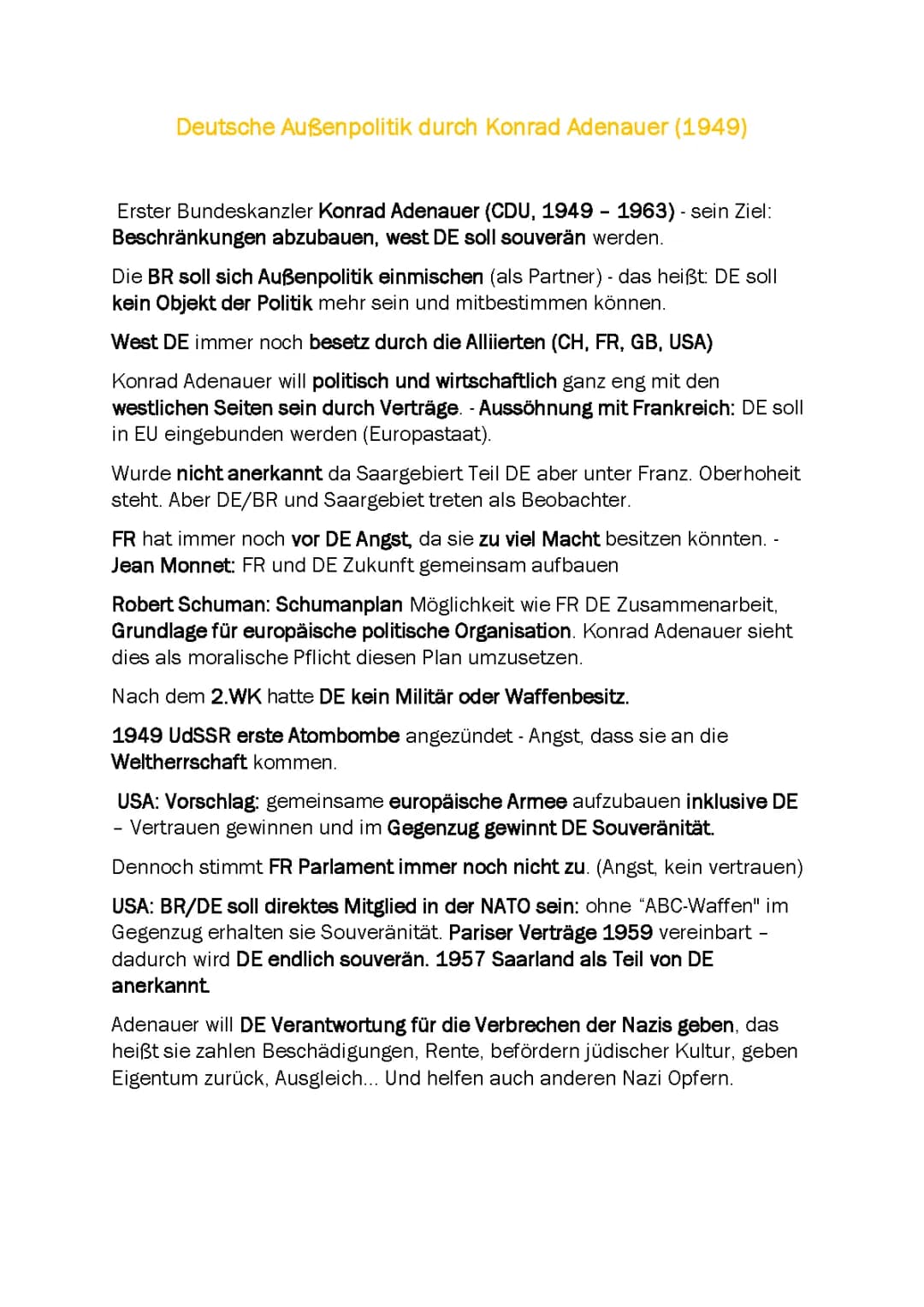 Konrad Adenauer und die deutsche Außenpolitik – Eine klare Zusammenfassung