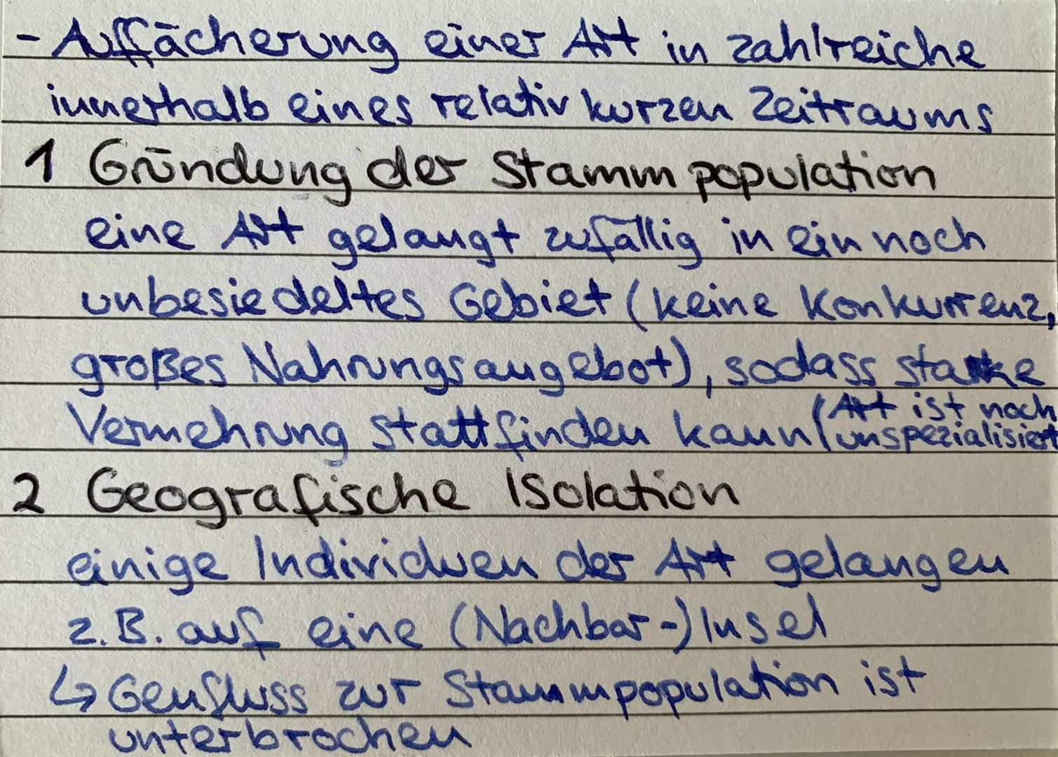 Sympatrische
Artbildung Adaptive
Radiation parapatrische
Atbildung Allopatrische
Artbildung Isolation -Genfluss innerhalb einer Population w