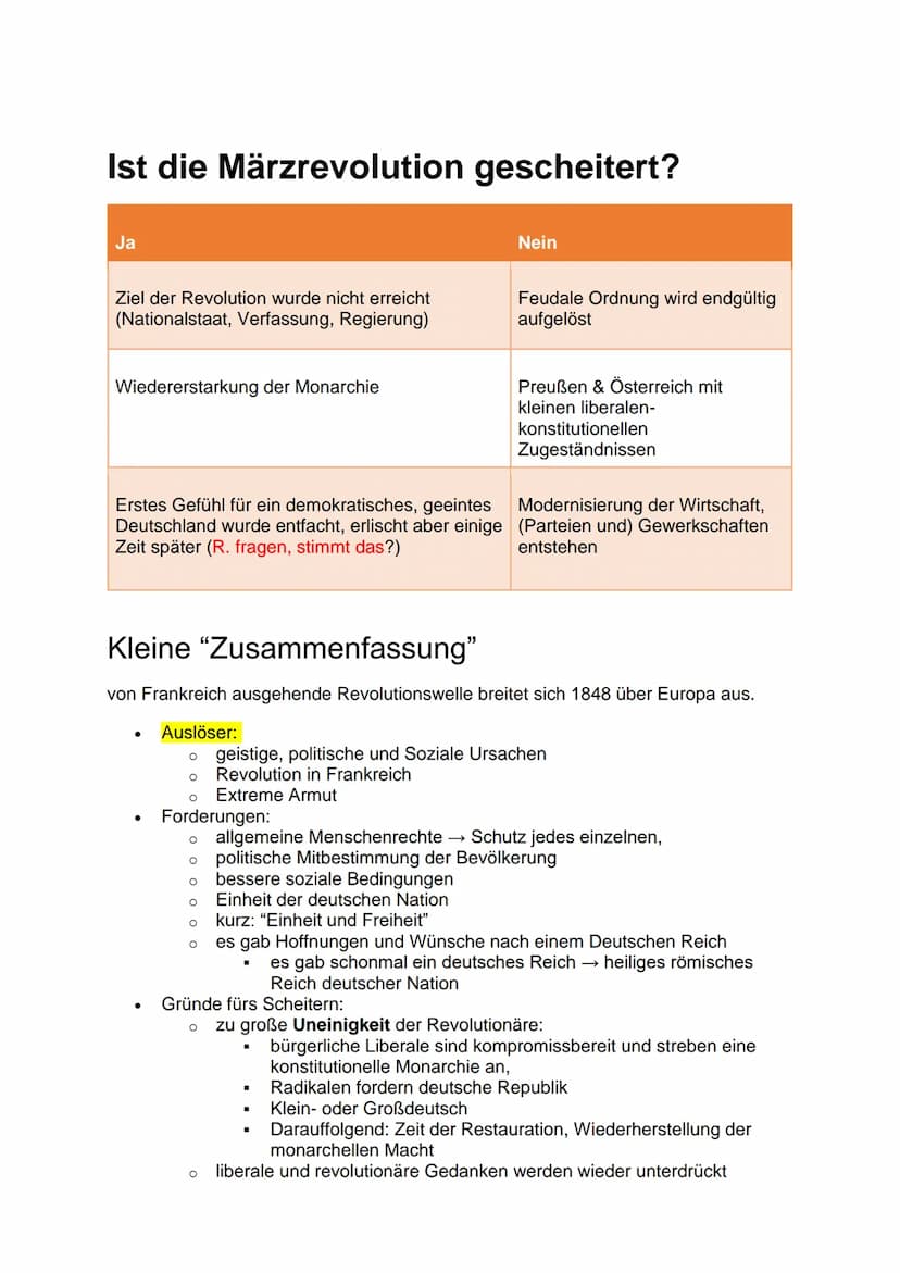 Märzrevolution
Erste richtige Revolution auf deutschem Gebiet
Auslöser: Extreme Armut vieler Arbeiter + Februarrevolution 1848 in Frankreich
