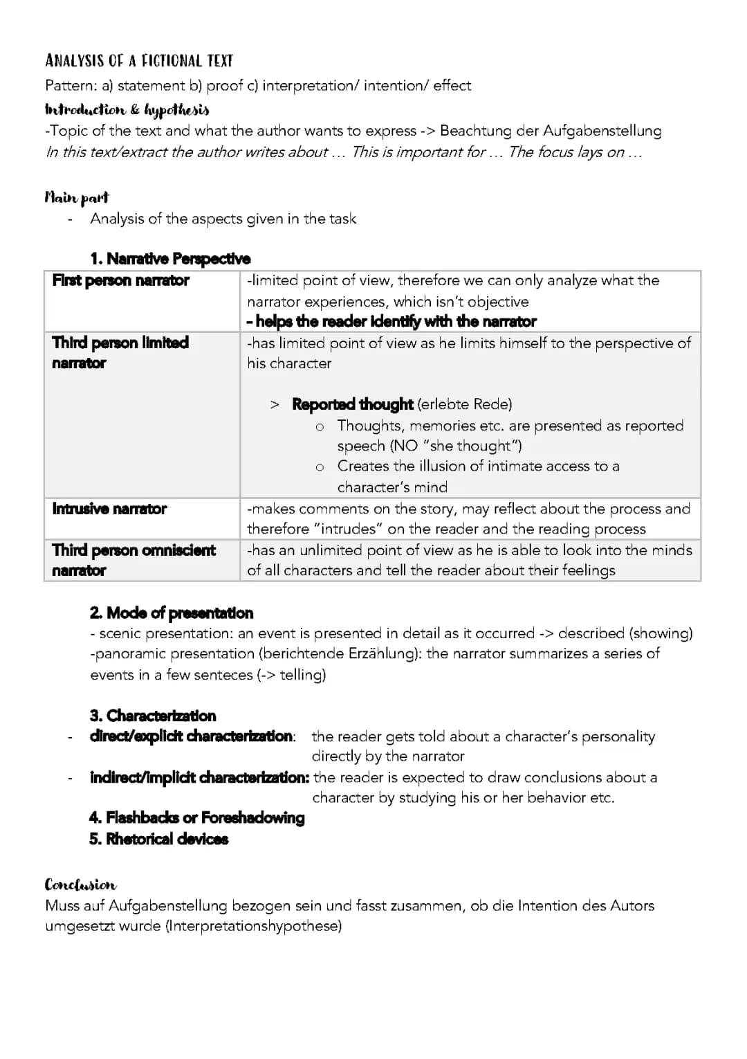 analysis of a fictional text