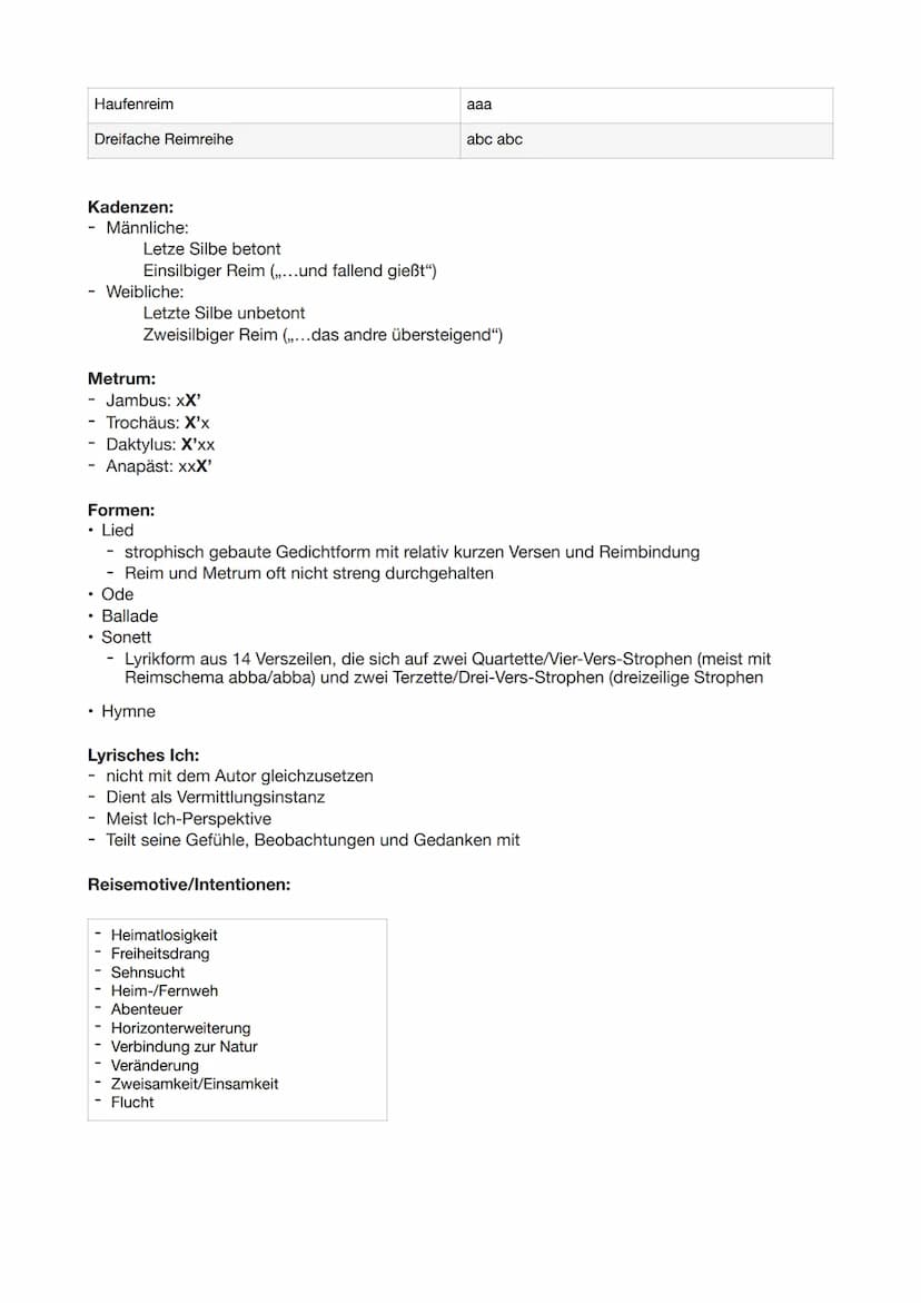 LYRIK
Deutsch LK Abitur Vorbereitung
Merkmale lyrischer Texte:
• Relativ kurzer Text in Versform (Ausnahme Ballade)
Gliederung in Verse und 