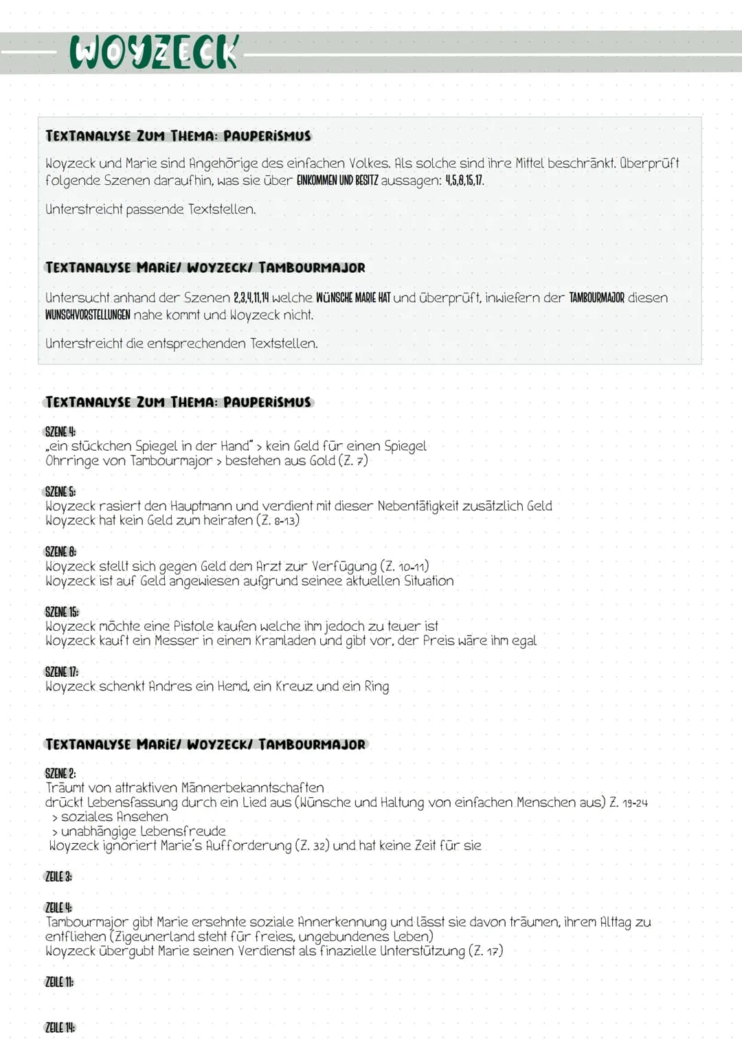 BELEG
KLAUSUR ÜBER WOYZECK
Interpretation
Szenenanalyse + Dialoganalyse
Aufbau:
Einleitung: Titel, Textsorte, Autor, Erscheinungsjahr, Thema