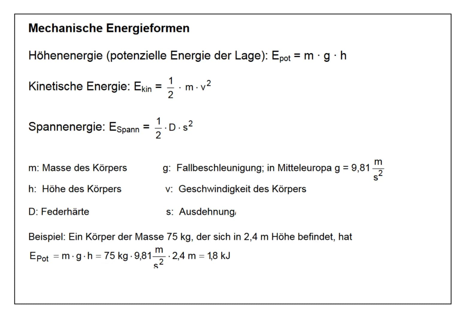 Erhaltungssätze 1. Energieerhaltungssatz Energien
Energie ist die Fähigkeit eines Körpers Arbeit zu verrichten.
Ein Körper, der arbeiten, wä