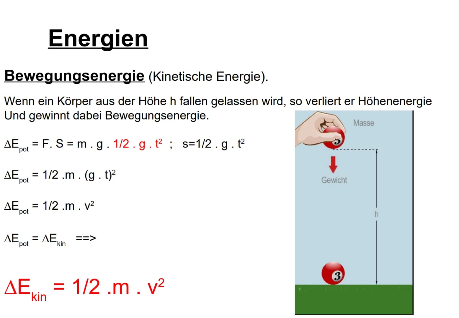 Erhaltungssätze 1. Energieerhaltungssatz Energien
Energie ist die Fähigkeit eines Körpers Arbeit zu verrichten.
Ein Körper, der arbeiten, wä