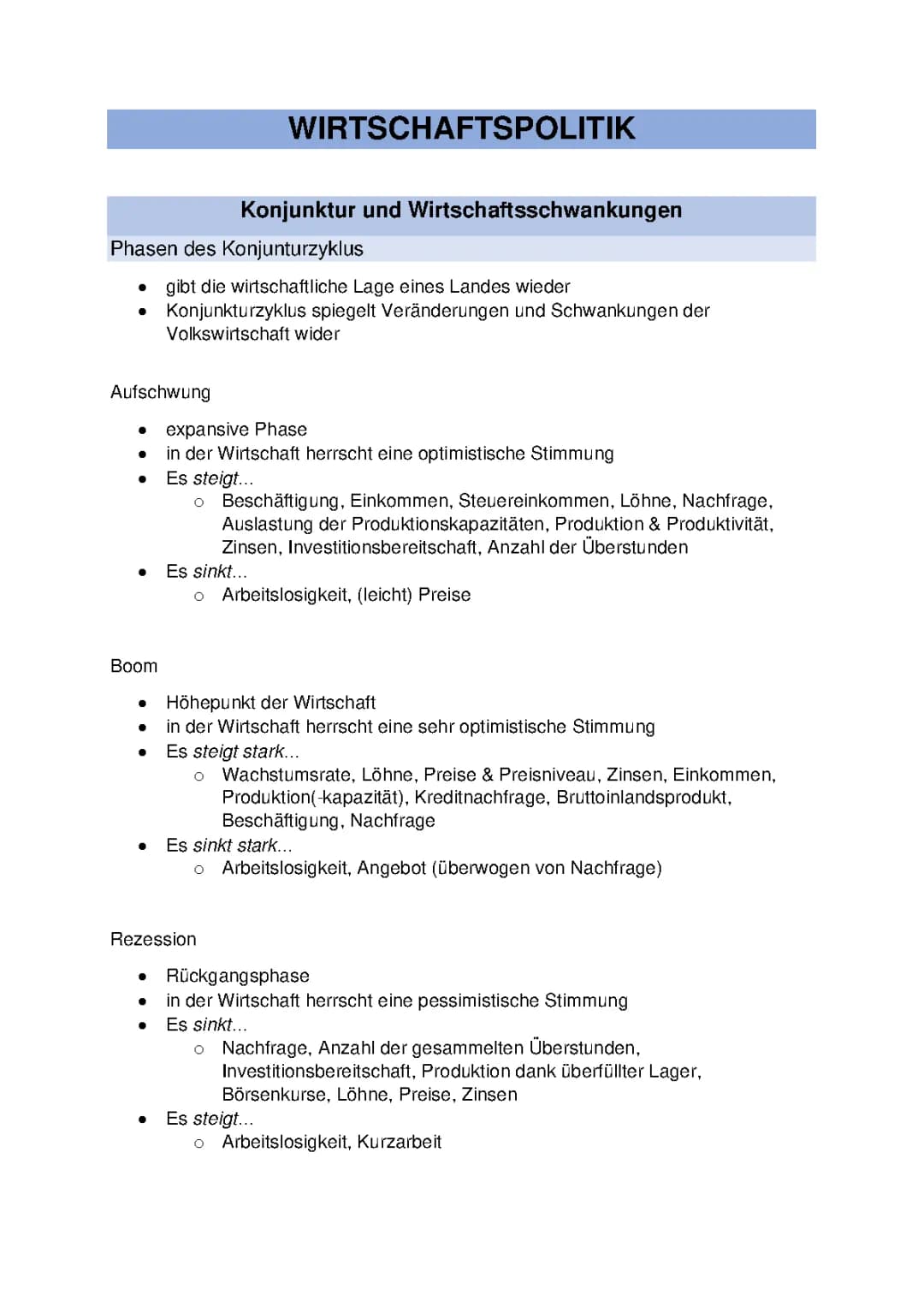 Abiturvorbereitung zu Wirtschaftspolitik