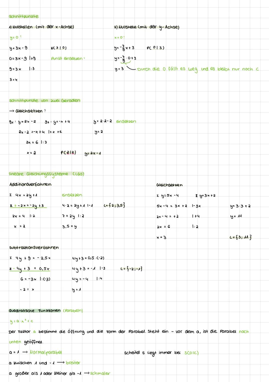 zusammenfassung
Quadratische Gleichungen
P-Q Formel
x² + p + 9 = 0
X1/2
XA=
A(1)
- 1/2 ± √ √ ( ² ) ² - 9
y=mx+c
B(1)
lineare Funktionen (Ger