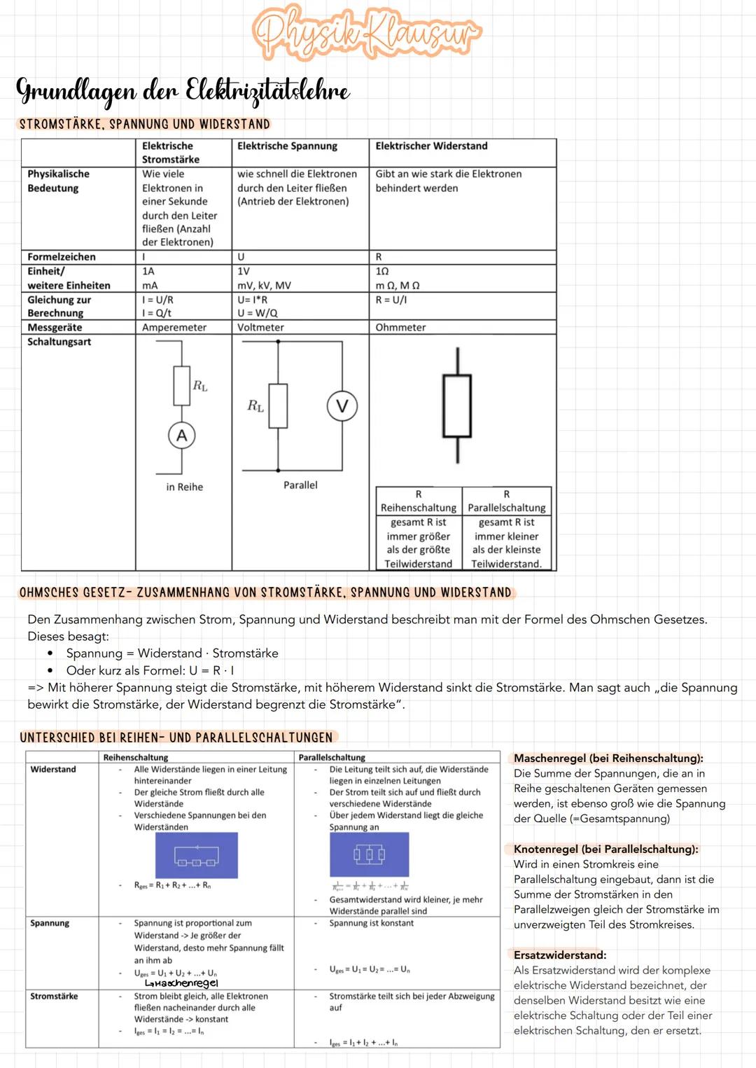 Grundlagen der Elektrizitätslehre
STROMSTÄRKE, SPANNUNG UND WIDERSTAND
Physikalische
Bedeutung
Formelzeichen
Einheit/
weitere Einheiten
Glei