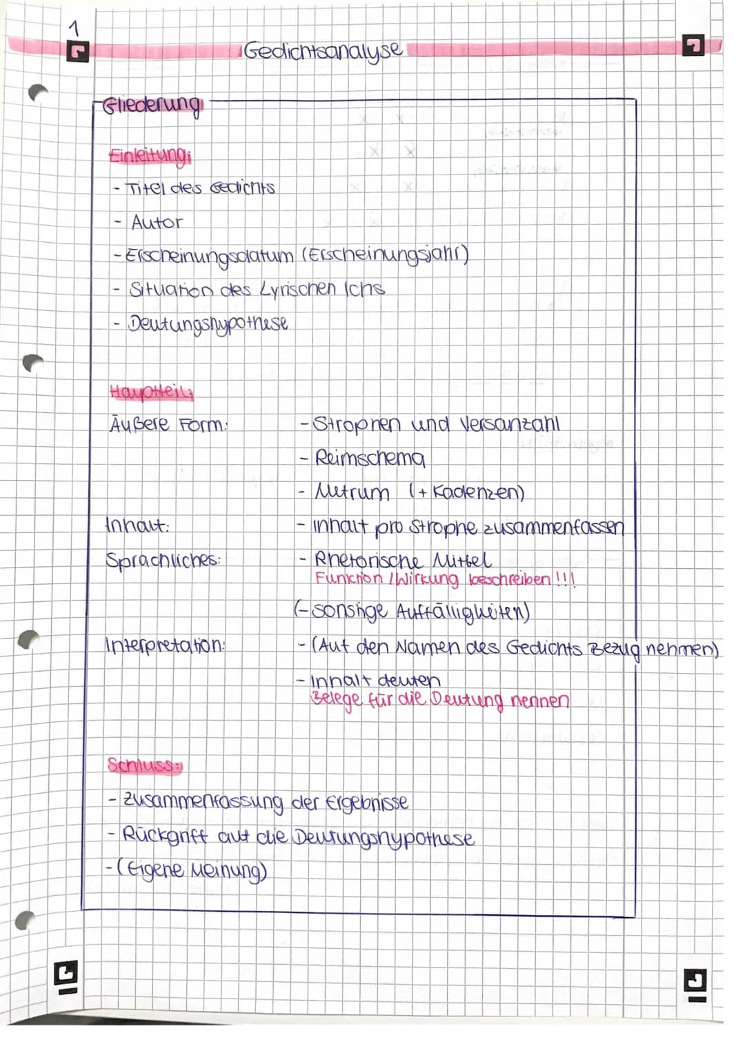 1
L
IG
Gliederung
Einleitung:
Titel des Gedichts
Autor
- Erscheinungsdatum (Erscheinungsjahr)
- Situation des Lyrischen ichs
- Deutungshypot