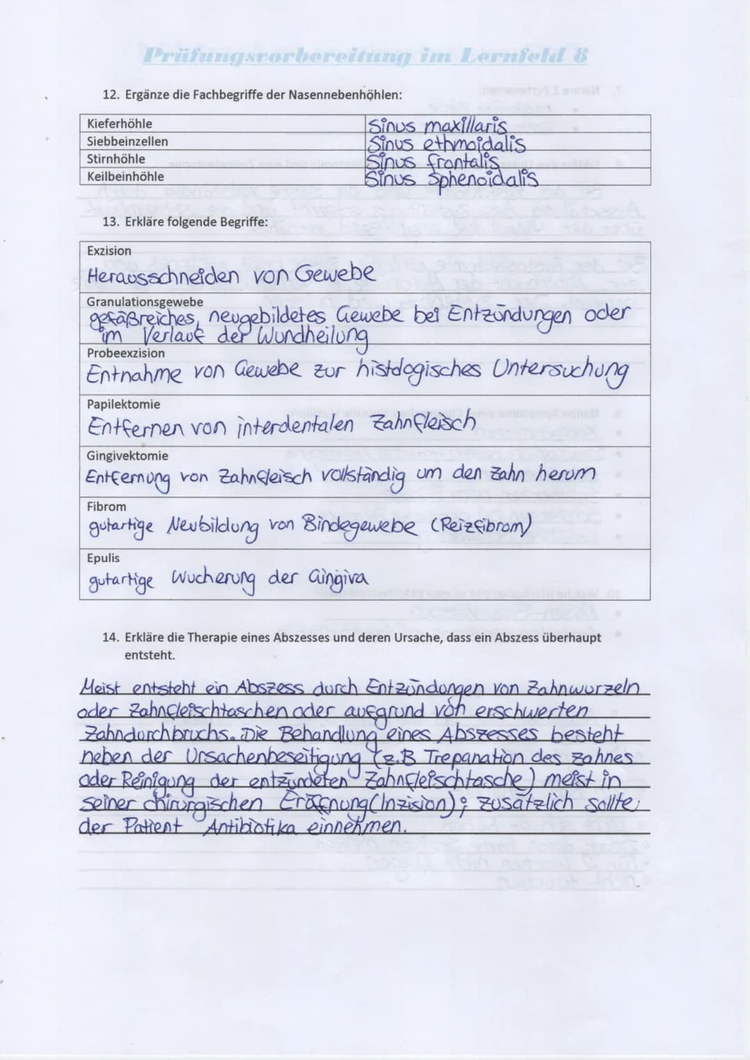 Prüfungsvorbereitung im Lernfeld 8
1. Nummeriere den Ablauf einer Wurzelspitzenresektion:
Wundverschluss
Bildung eines Muko-Periostlappens
L