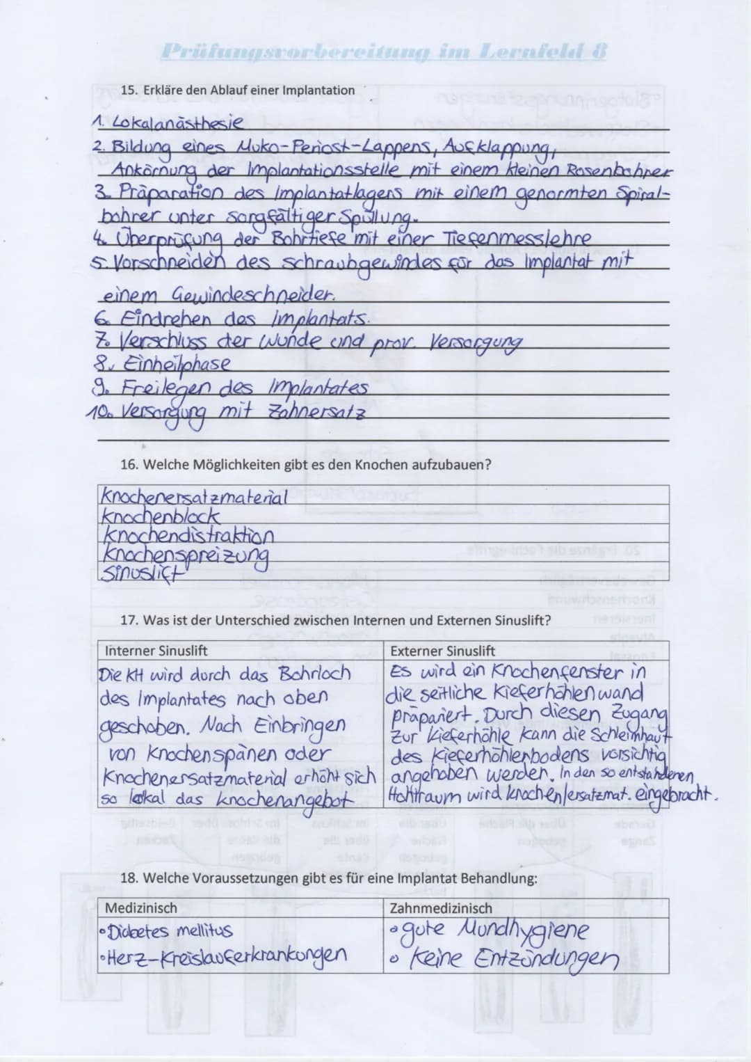 Prüfungsvorbereitung im Lernfeld 8
1. Nummeriere den Ablauf einer Wurzelspitzenresektion:
Wundverschluss
Bildung eines Muko-Periostlappens
L
