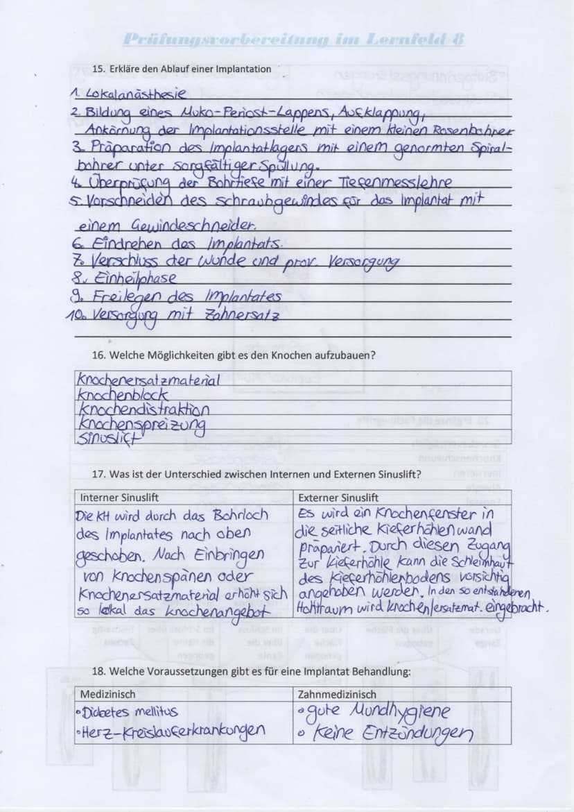 Prüfungsvorbereitung im Lernfeld 8
1. Nummeriere den Ablauf einer Wurzelspitzenresektion:
Wundverschluss
Bildung eines Muko-Periostlappens
L