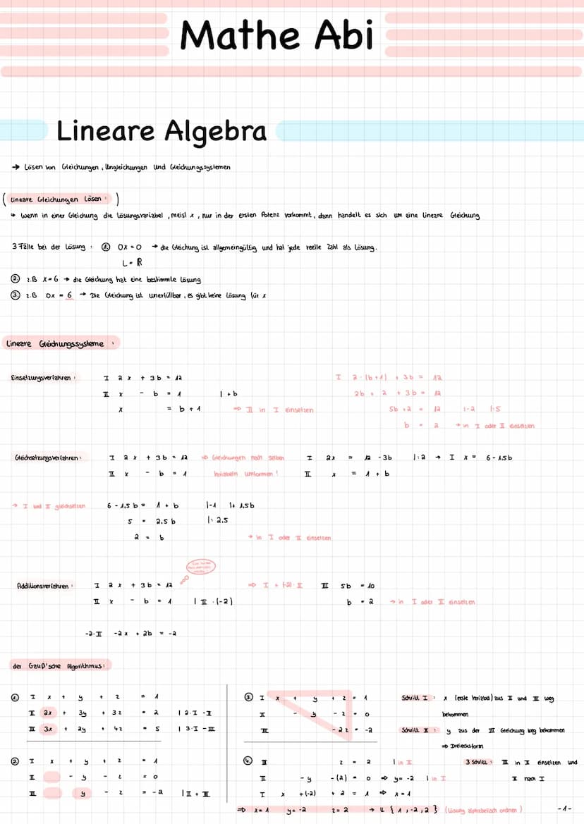 Mathe 2021
Elisa Michels → Lösen von Gleichungen, Ungleichungen und Gleichungssystemen
Lineare Gleichungen Lösen
Wenn in einer Gleichung die