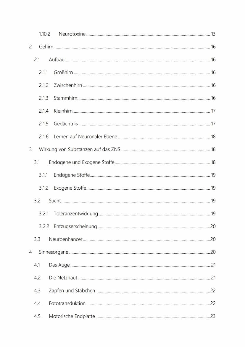 Neurobiologie
Inhaltsverzeichnis
1 Neurobiologische Grundlagen....
1.1 Reiz-Reaktions-Schemata.....
1.2 Aufbau von Neuronen.
1.3
1.4 Chemisc