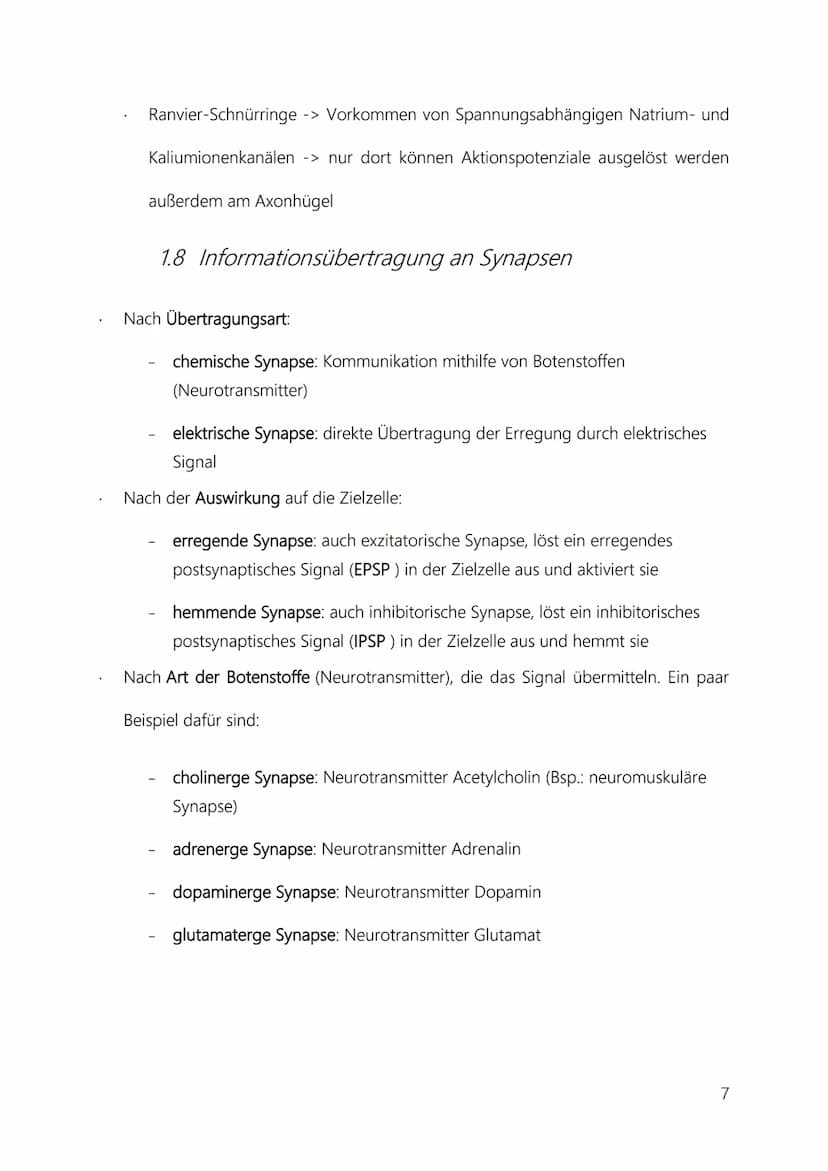 Neurobiologie
Inhaltsverzeichnis
1 Neurobiologische Grundlagen....
1.1 Reiz-Reaktions-Schemata.....
1.2 Aufbau von Neuronen.
1.3
1.4 Chemisc