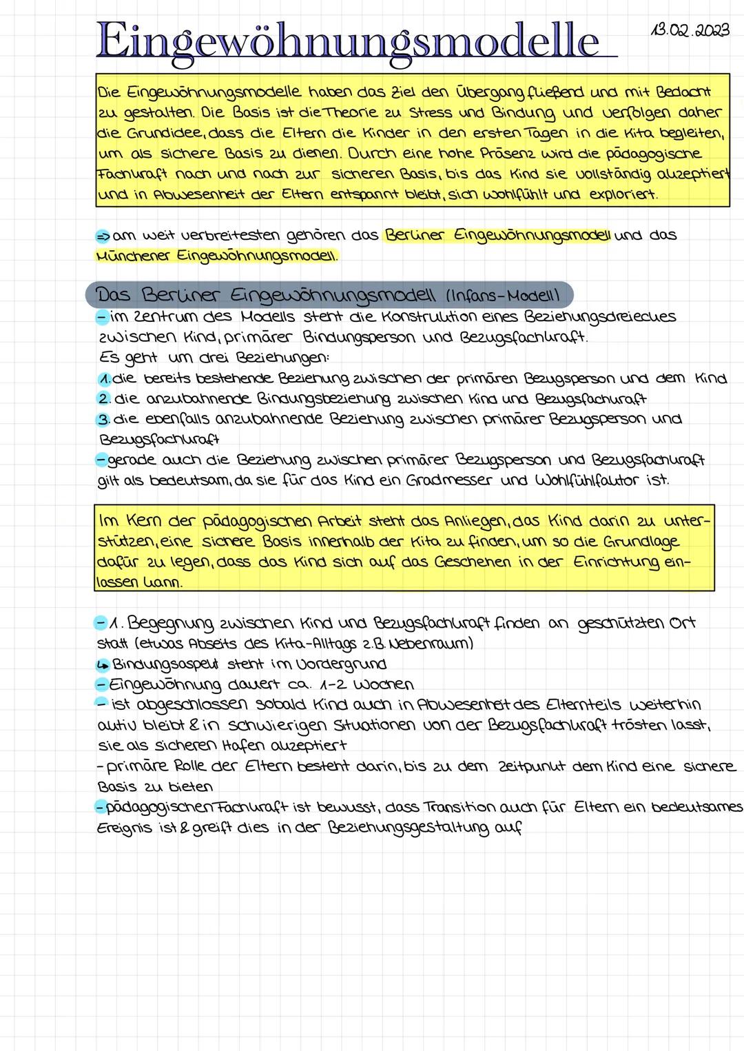 Eingewöhnungsmodelle
Die Eingewöhnungsmodelle haben das Ziel den Übergang fließend und mit Bedacht
zu gestalten. Die Basis ist die Theorie z
