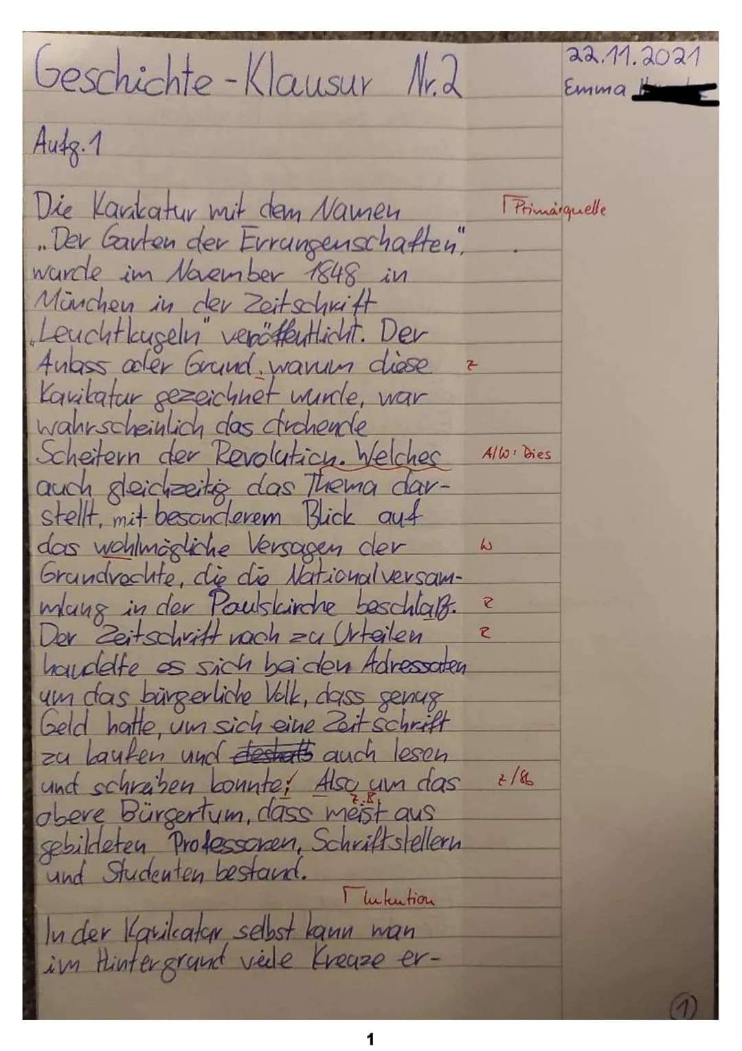 Q1.1 LK Geschichte |MI
Aufgabenstellung
Klausur Nr. 2
Interpretieren Sie die vorliegende Bildquelle, indem Sie
1. sie analysieren;
Hannah Ar