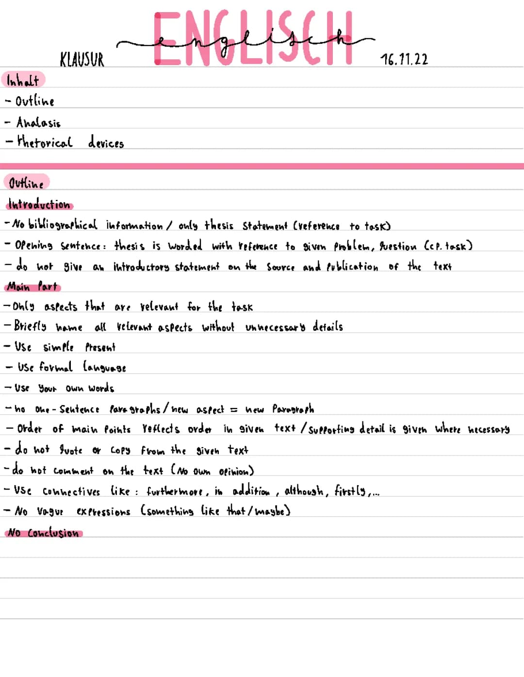Outline, Analyse & Rhetorical devices 
