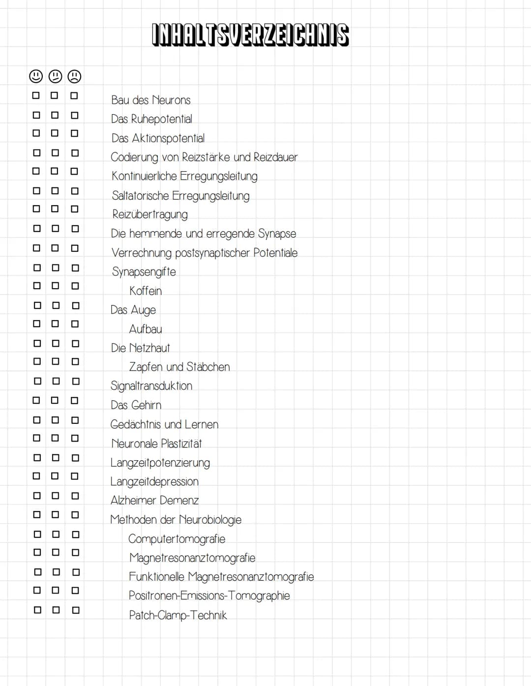 E
E O
③ ooooooo
oooooooooooo
oooooo
ooo
ооооооооооооооооо
0
ooooo
00
INHALTSVERZEICHNIS
Bau des Neurons
Das Ruhepotential
Das Aktionspotenti
