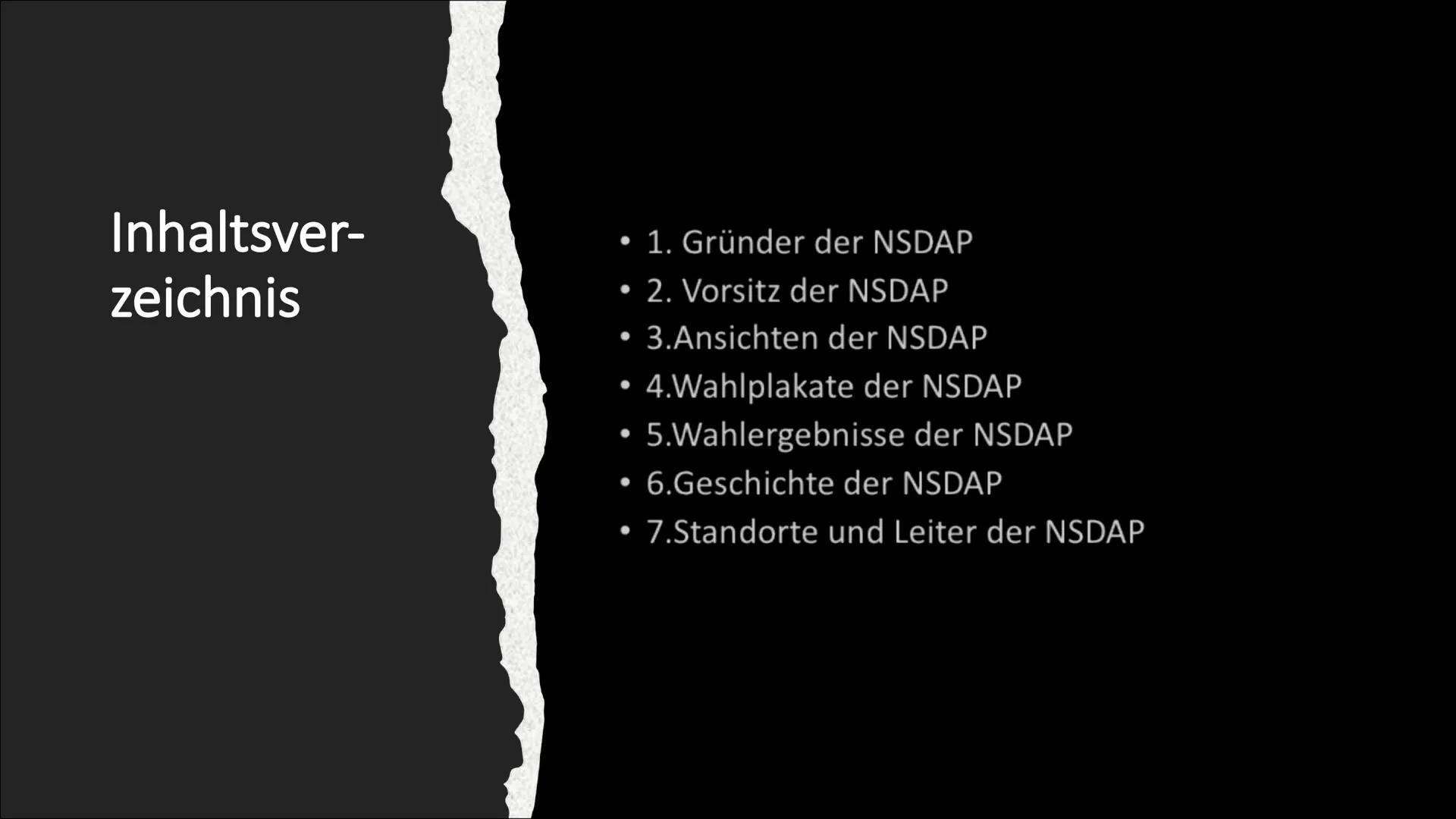 SOZIALISTISCH
5
C
A
Die
NSDAP
Nationalsozialistische
Deutsche Arbeiterpartei Inhaltsver-
zeichnis
• 1. Gründer der NSDAP
●
• 2. Vorsitz der 