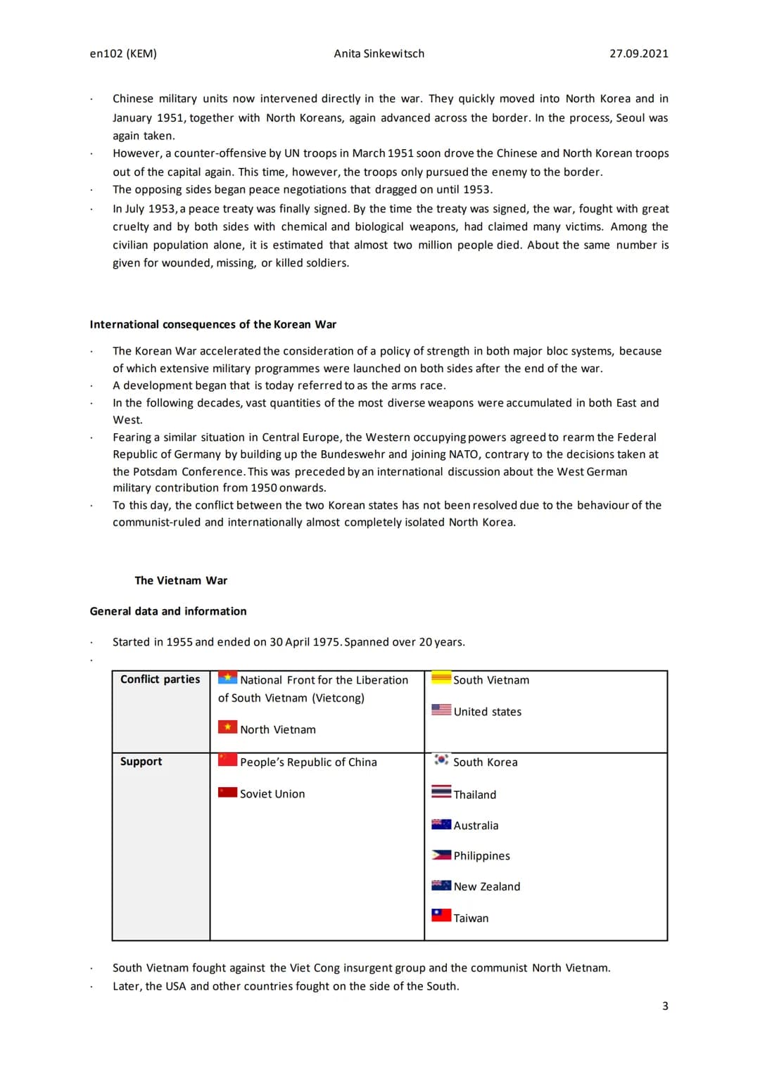 English
Presentation - Korean War, Vietnam War, The Hmong
The Korean War
General data and information
1950-1953
Korean Peninsula
Proxy war i