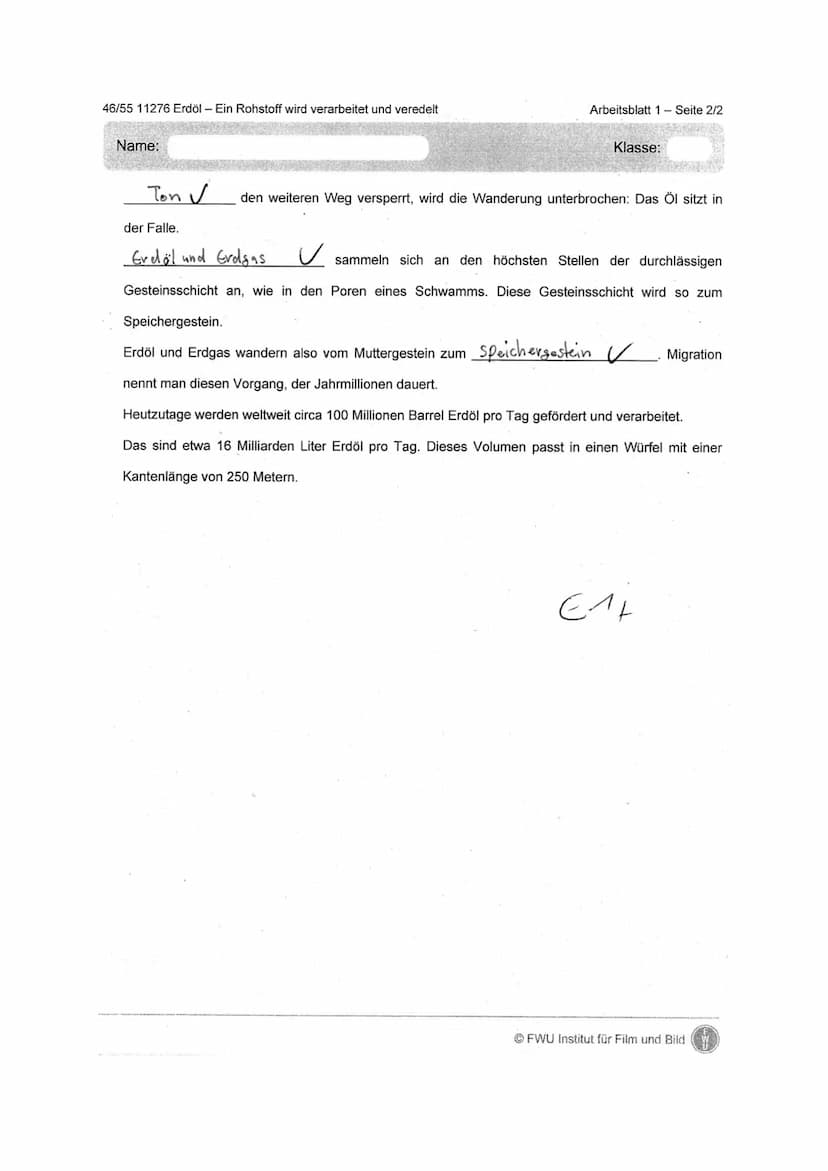 46/55 11276 Erdöl - Ein Rohstoff wird verarbeitet und veredelt
Name:
Die Entstehung von Erdöl und Erdgas
> Wie ist Erdöl entstanden? Betrach