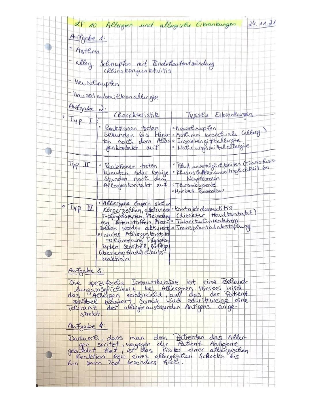 0
ZF 10 Allergien und allergische Erkrankungen
Aufgabe 1:
Asthma
- allerg. Schnupten mit Bindehautent sundung
(Rhino konjunktivitis
Heuschnu