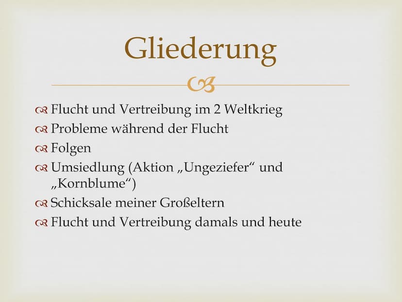 Flucht und Vertreibung
im und nach dem 2
Weltkrieg
2. Gliederung
CB
Flucht und Vertreibung im 2 Weltkrieg
Probleme während der Flucht
Folgen