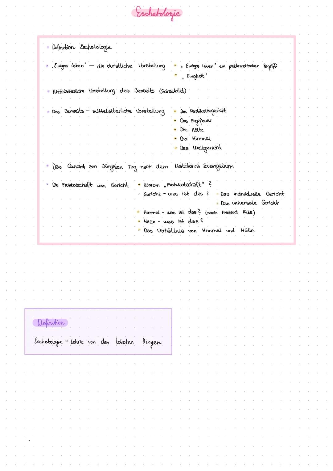 # Eschatologie

- Definition Eschatologie

- „Ewiges Leben“ - die christliche Vorstellung

  - „Ewiges Leben“ - ein problematischer Begriff
