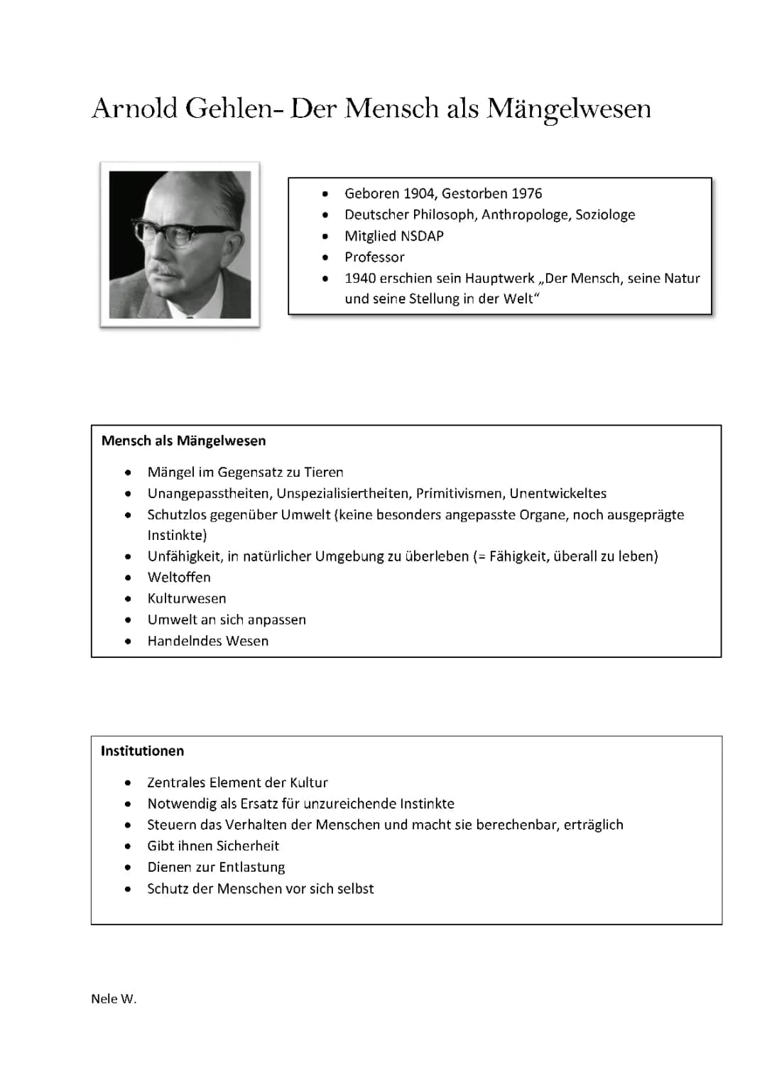 Arnold Gehlen: Der Mensch als Mängelwesen einfach erklärt - PDF