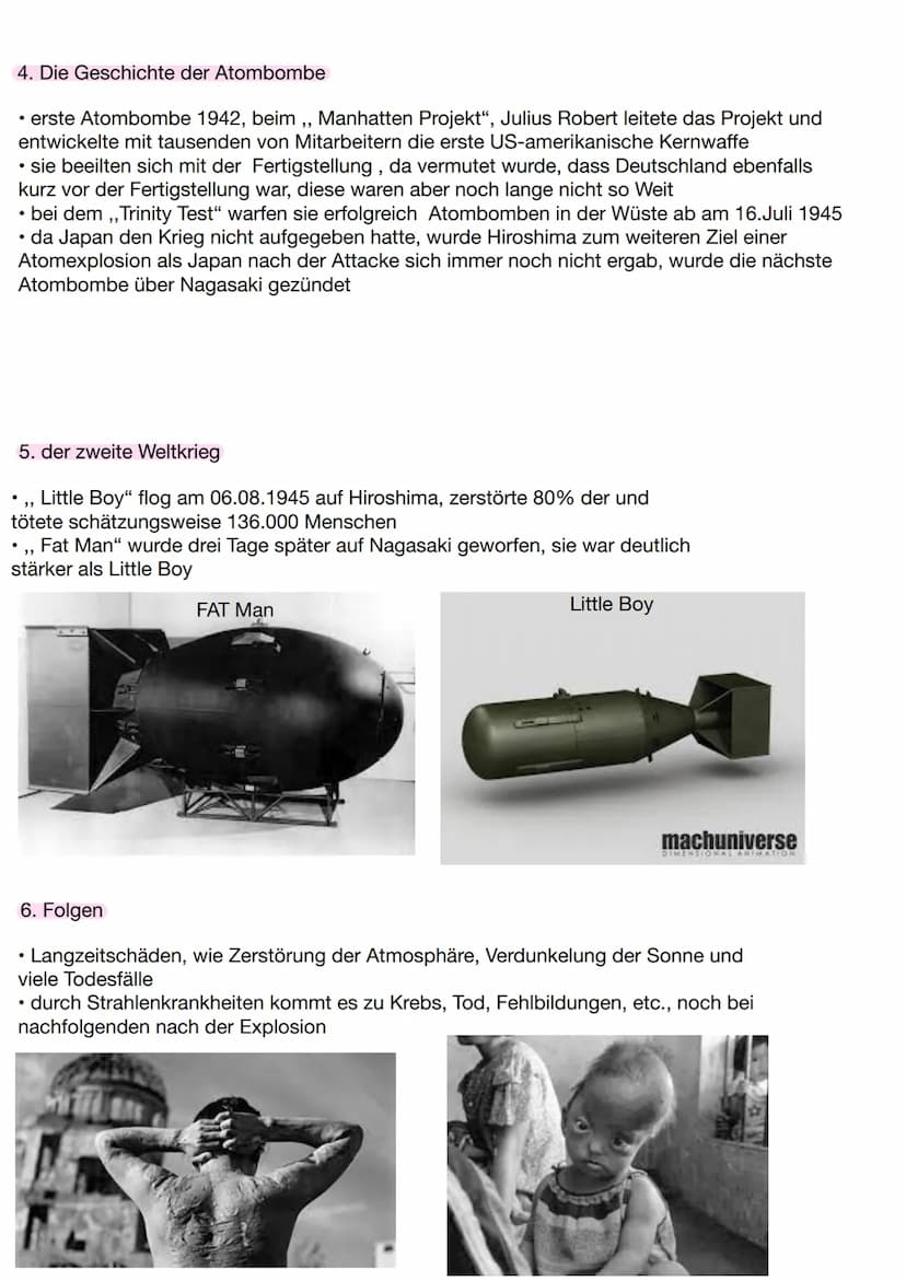 Name:
1. Was ist eine Atombombe?
HANDOUT
Die Atombombe
• Ist eine Waffenart, bei der die Kernspaltung genutzt wird.
• Explosion beruht auf a