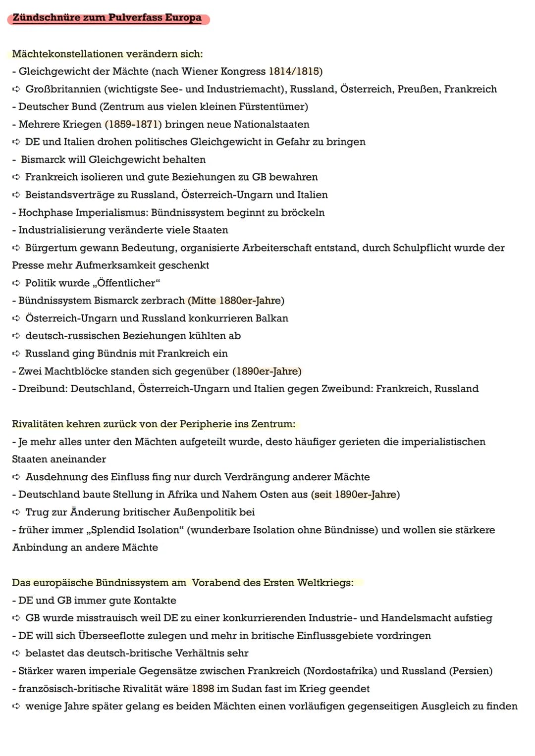 Zündschnüre zum Pulverfass Europa
Mächtekonstellationen verändern sich:
- Gleichgewicht der Mächte (nach Wiener Kongress 1814/1815)
Großbrit