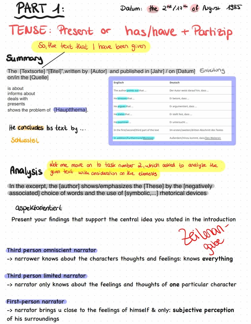 ↑
USEFUL
PHRASES PART 1:
Datum: the 2nd /17th of August 1985
TENSE: Present or has/have + Partizip
So, the text that I have been given
Summa