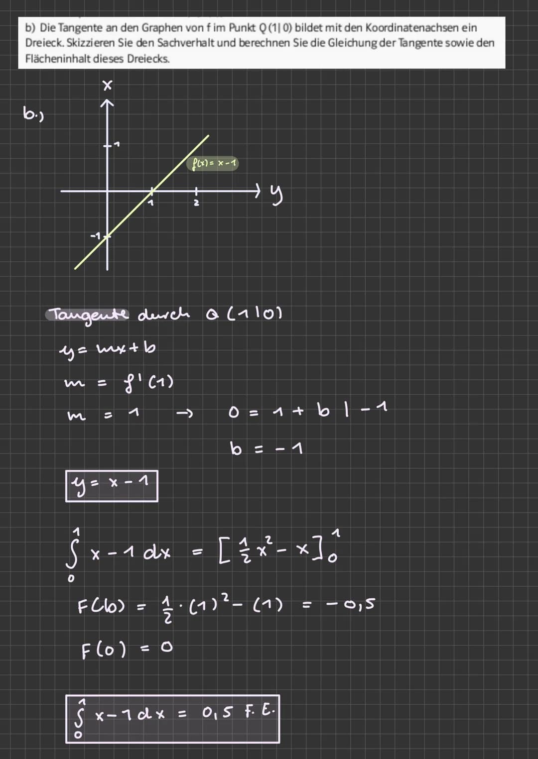 Hausaufgabe
1 Gegeben ist die natürliche Logarithmusfunktion f mit f(x) = In(x).
a) Bestimmen Sie den Wert der Ableitung an der Stelle x = e