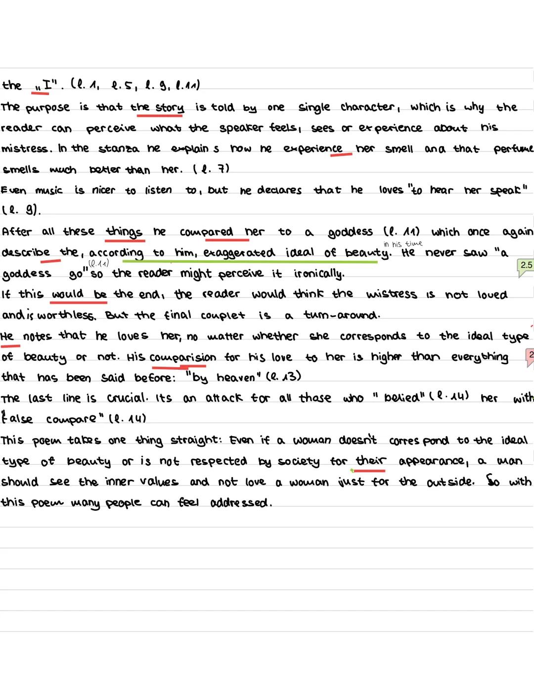 Analysing a Sonnet
SONNET 130
My mistress' eyes are nothing like the sun;
Coral is far more red than her lips' red;
If snow be white, why th